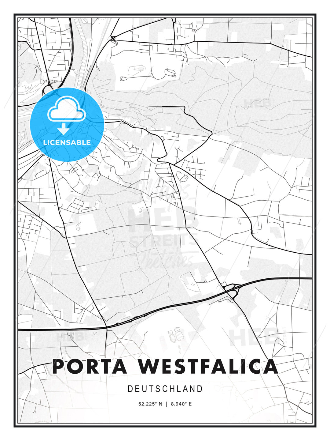 Porta Westfalica, Germany, Modern Print Template in Various Formats - HEBSTREITS Sketches