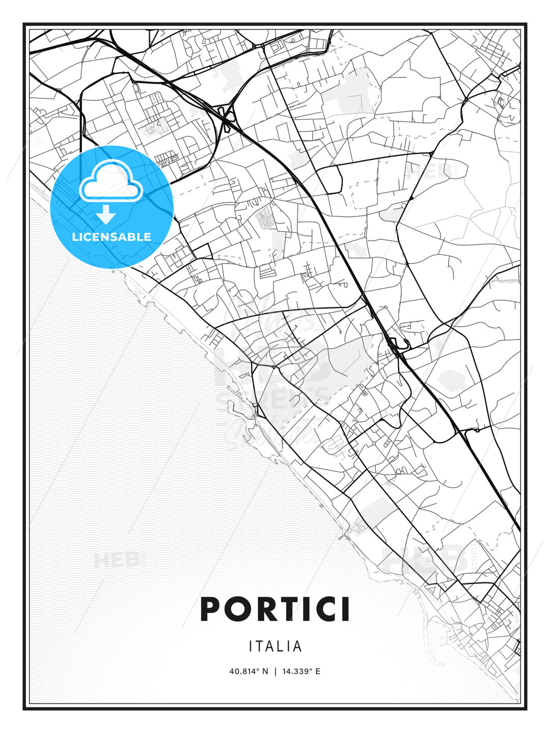Portici, Italy, Modern Print Template in Various Formats - HEBSTREITS Sketches
