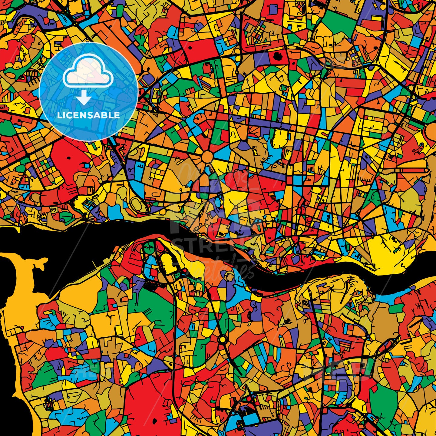Porto Colorful Vector Map on Black