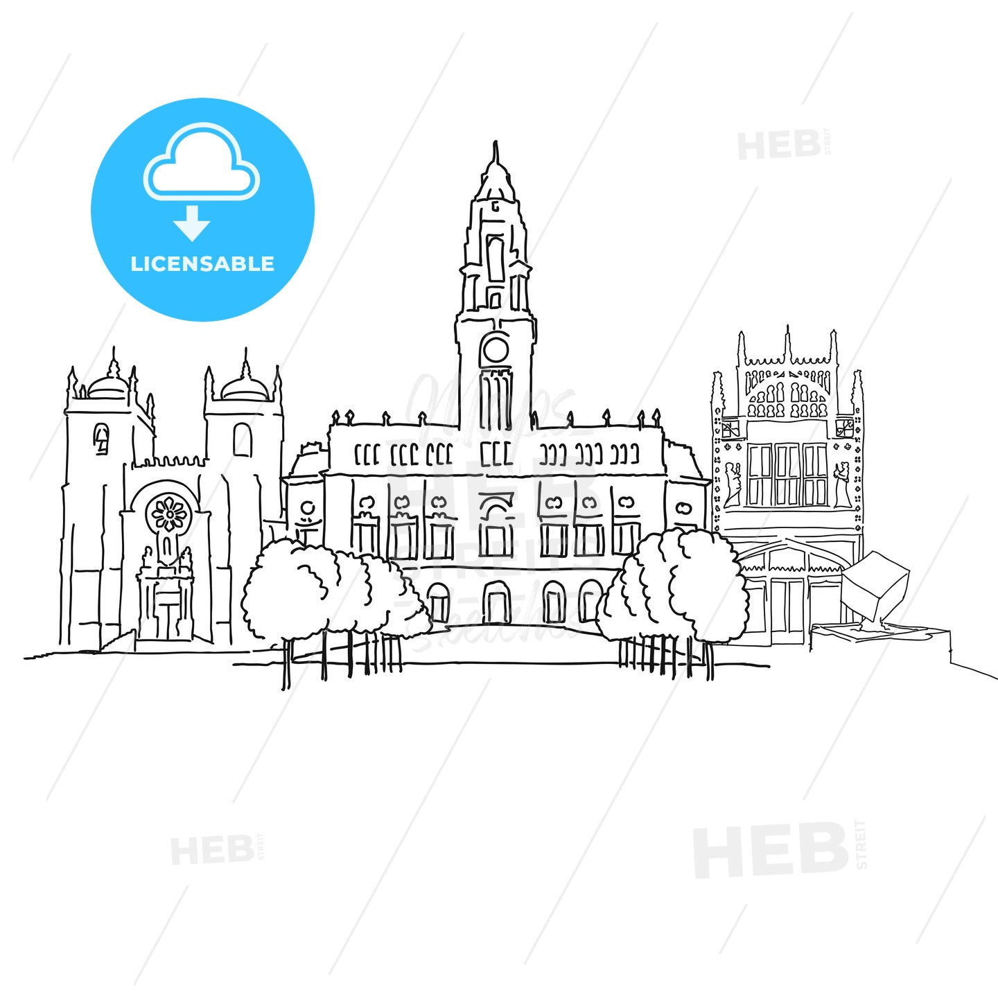 Porto Portugal outline sketch – instant download
