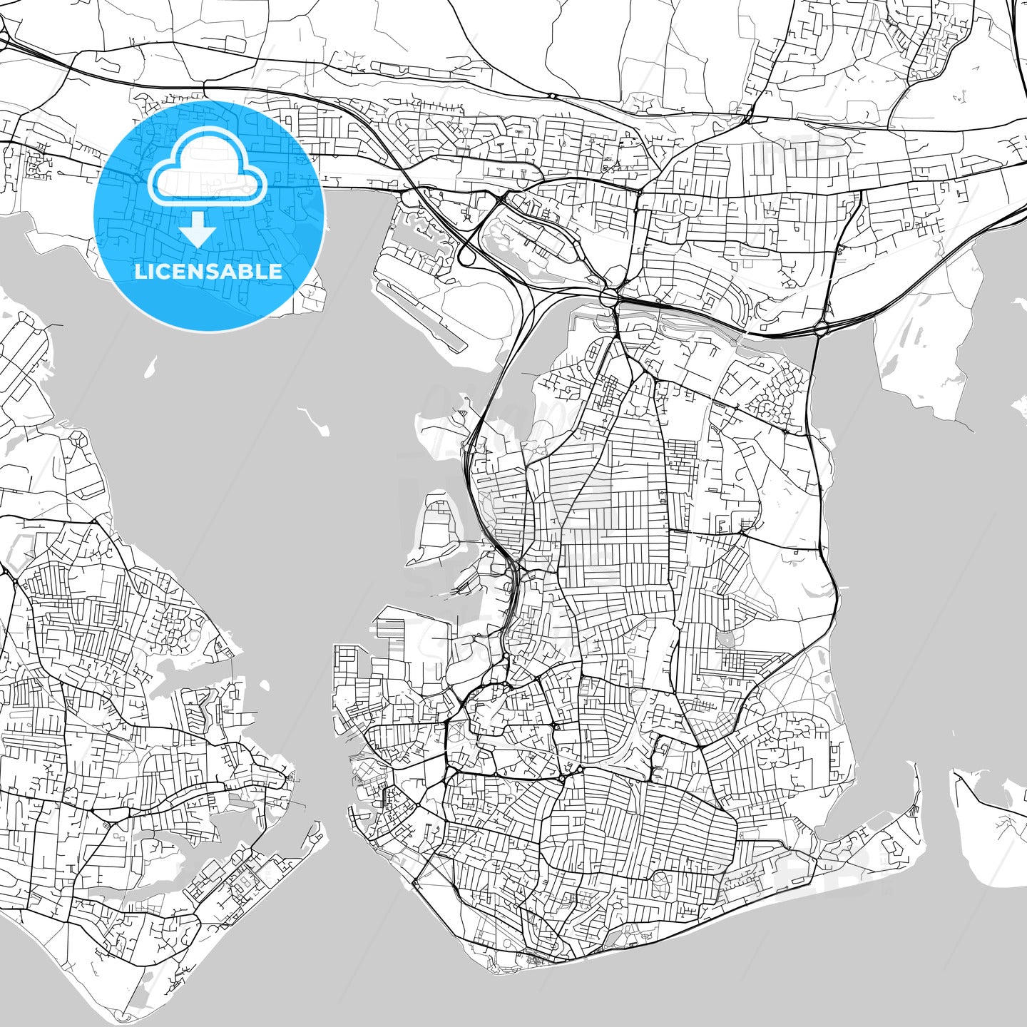 Portsmouth, England, UK, Vector Map - Light