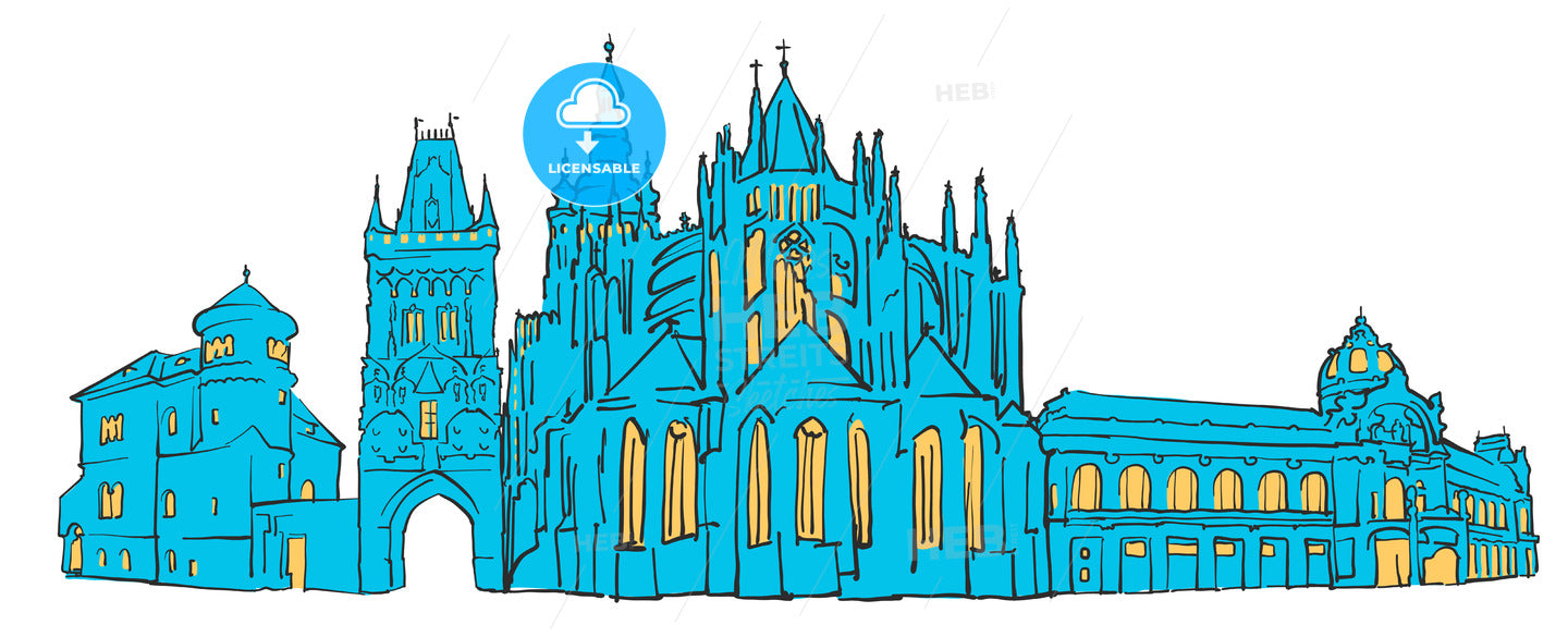 Prague Czech Republic Colored Panorama – instant download