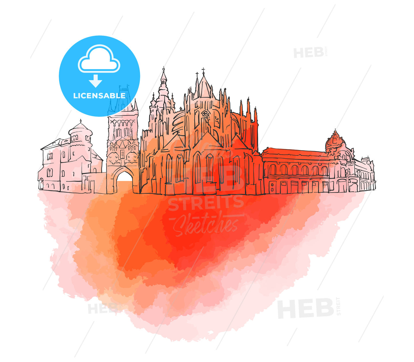 Prague Czech Republic Colorful Landmark Banner – instant download