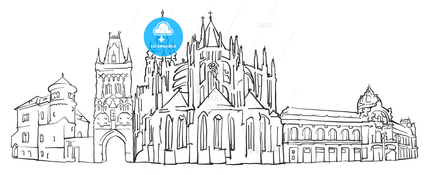 Prague Czech Republic Panorama Sketch – instant download