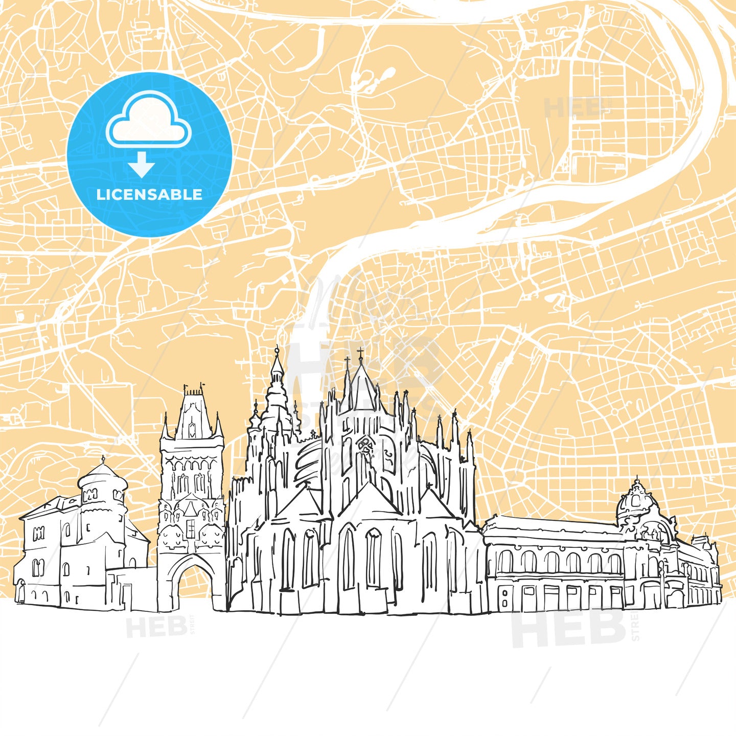 Prague Czech Republic Skyline Map