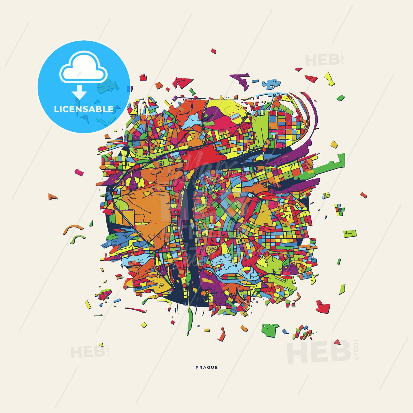 Prague Czech Republic colorful confetti map