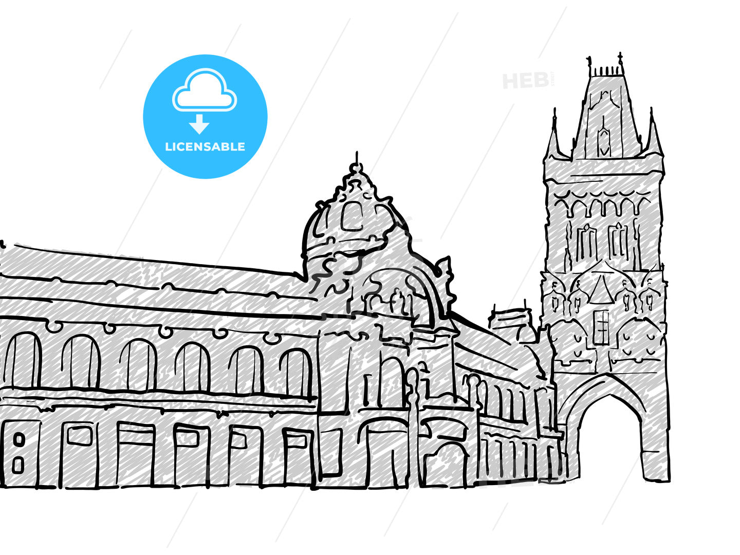 Prague, Czech Republic famous Travel Sketch – instant download