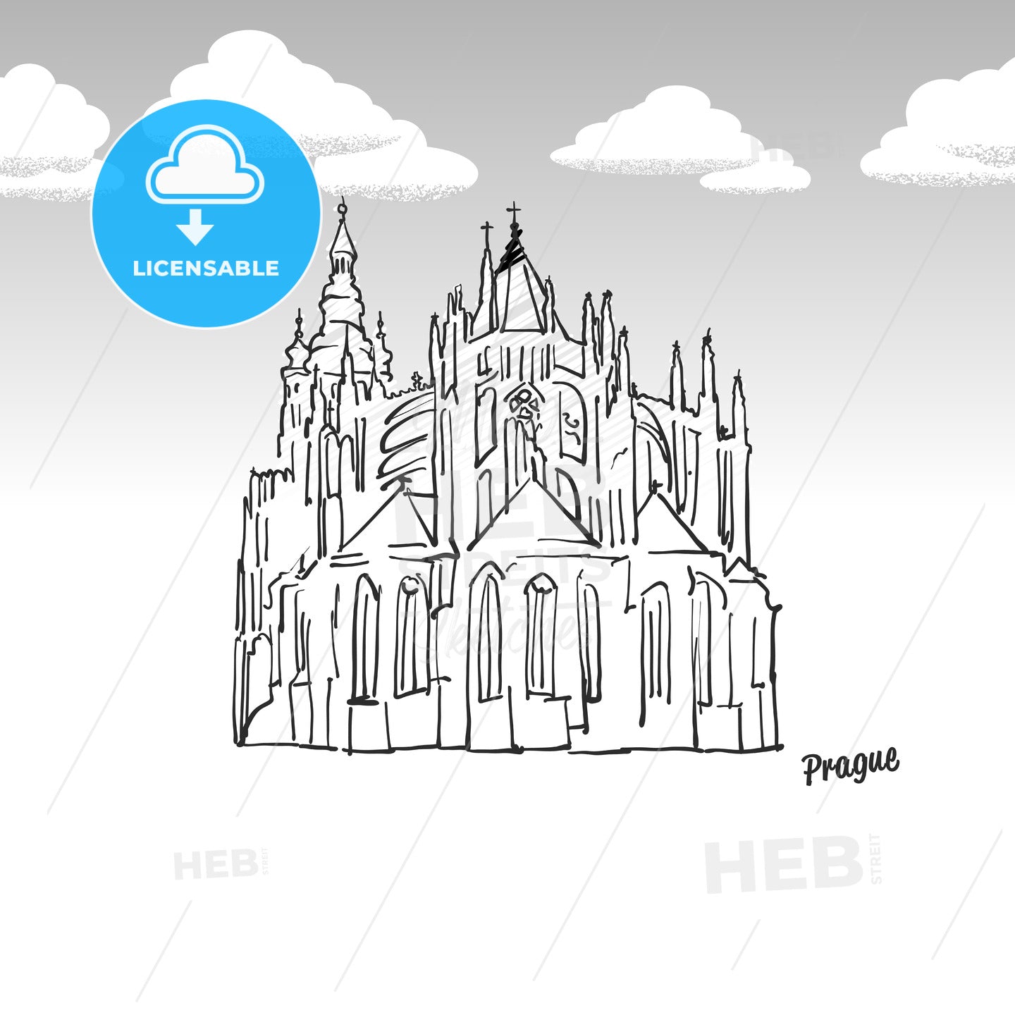 Prague, Czech Republic famous landmark sketch – instant download