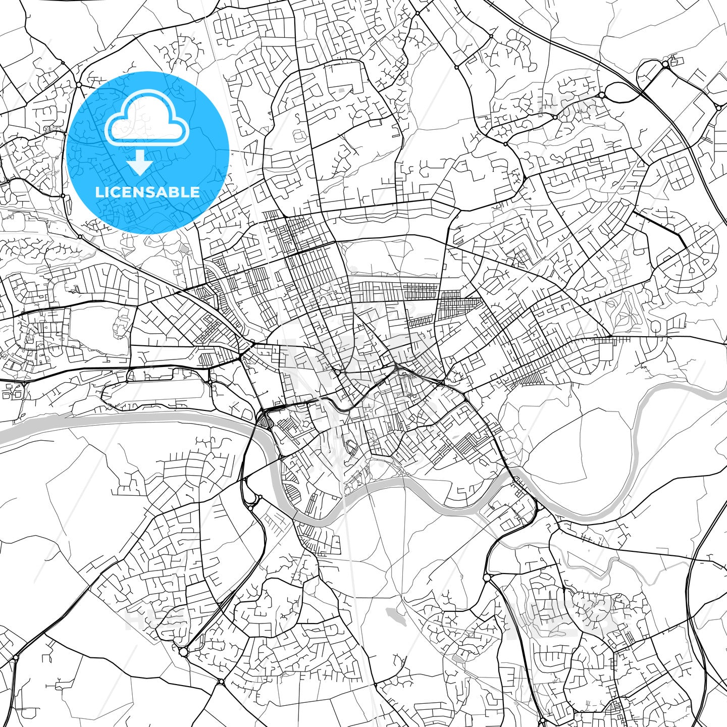 Preston, England, UK, Vector Map - Light