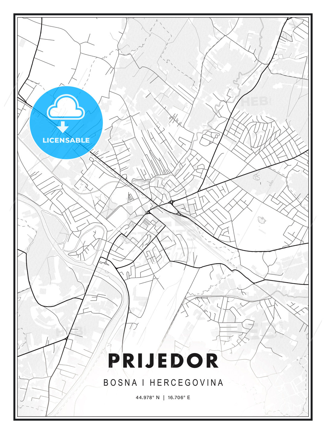 Prijedor, Bosnia and Herzegovina, Modern Print Template in Various Formats - HEBSTREITS Sketches