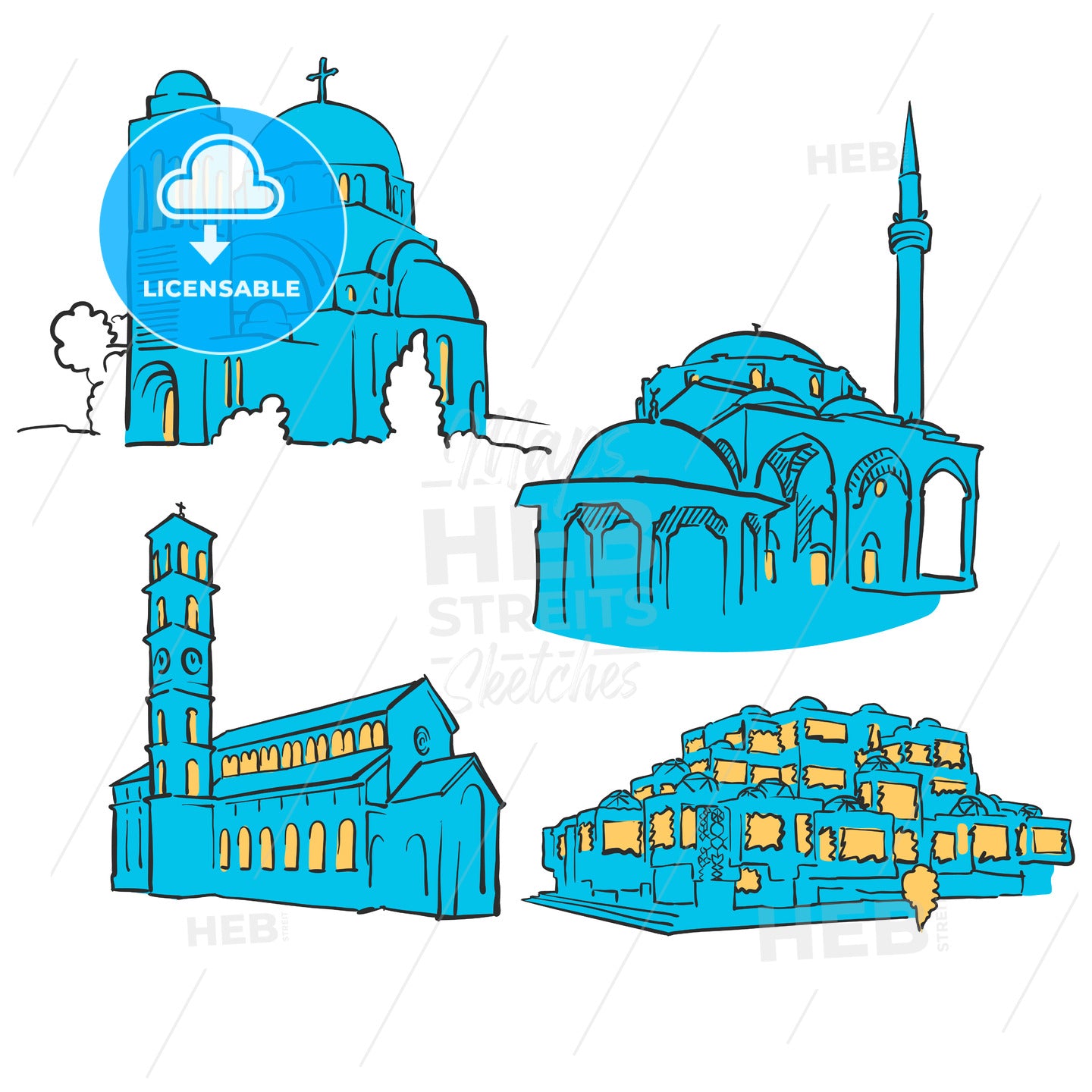 Pristina Kosovo Colored Landmarks – instant download