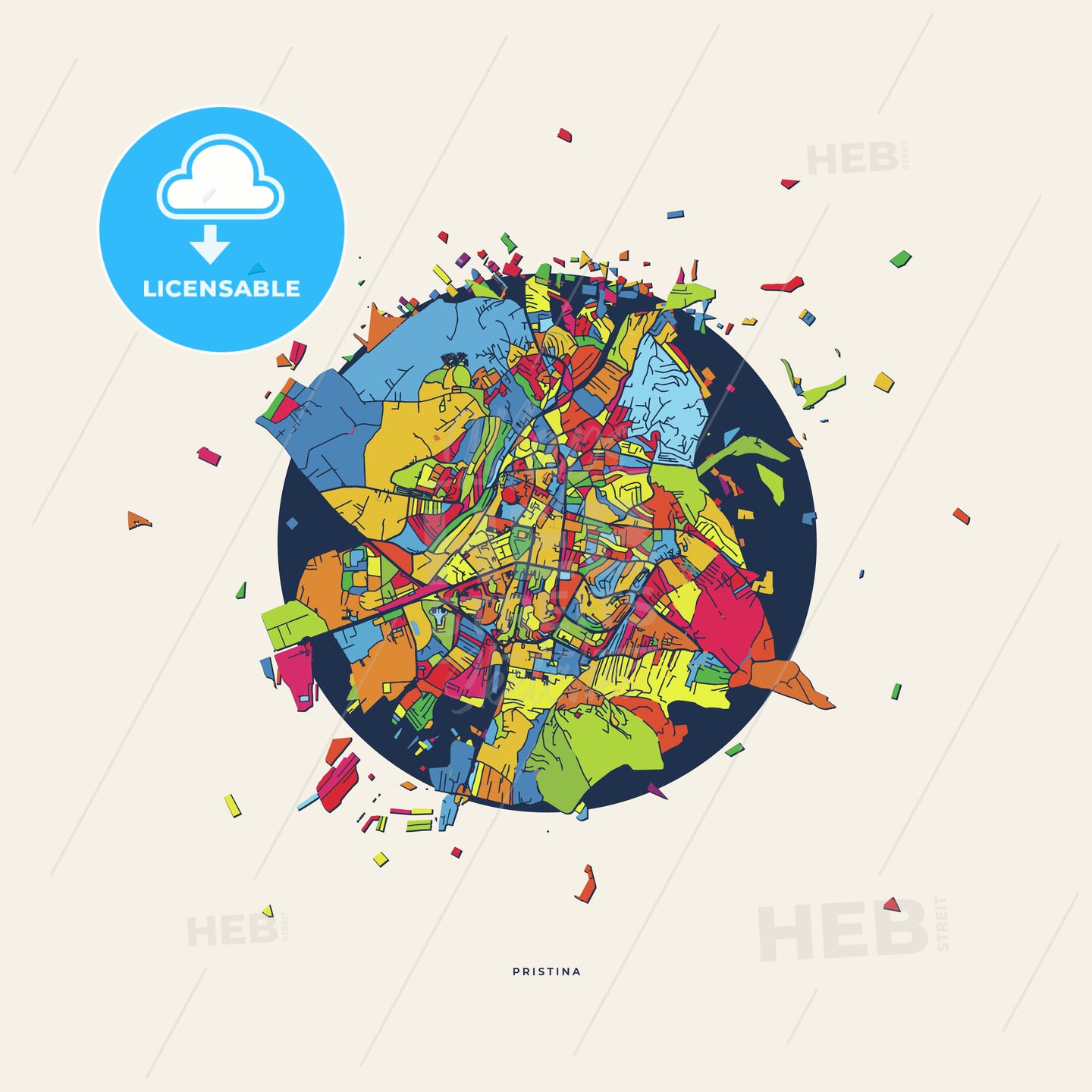 Pristina Kosovo colorful confetti map