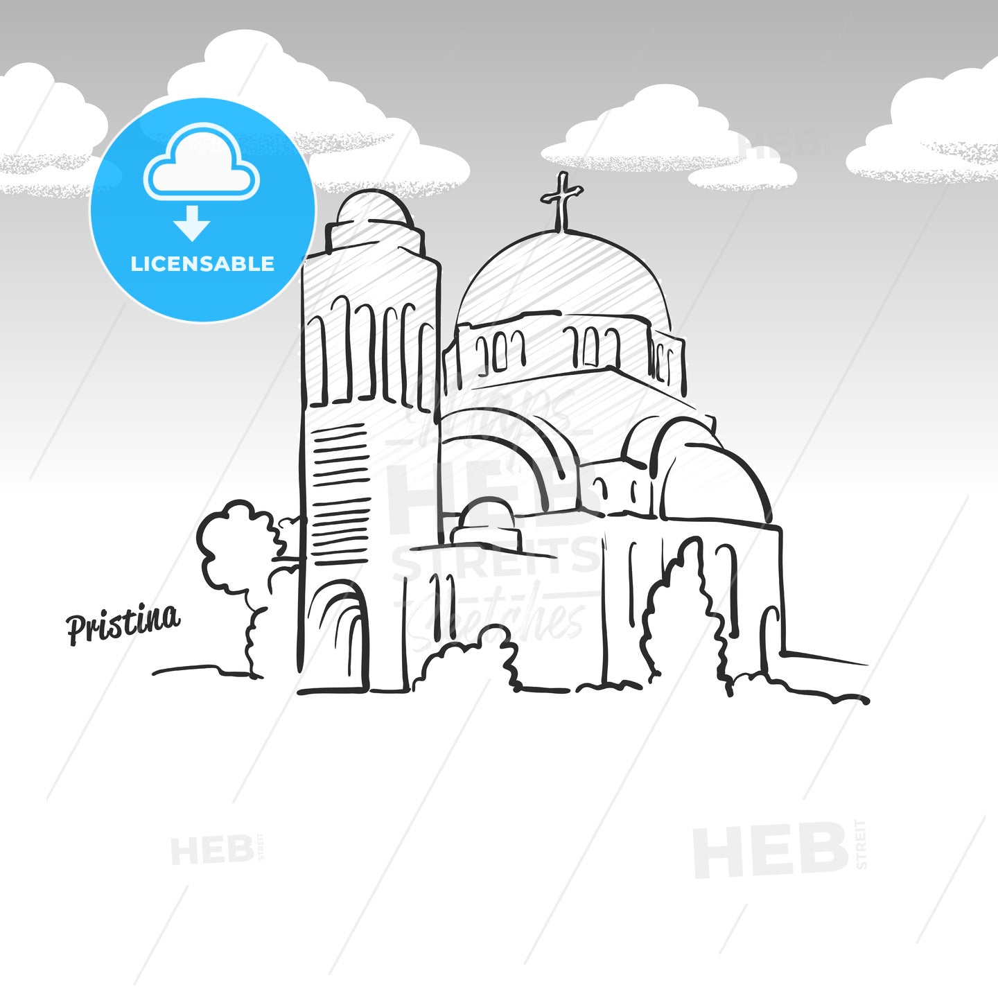 Pristina, Kosovo famous landmark sketch – instant download