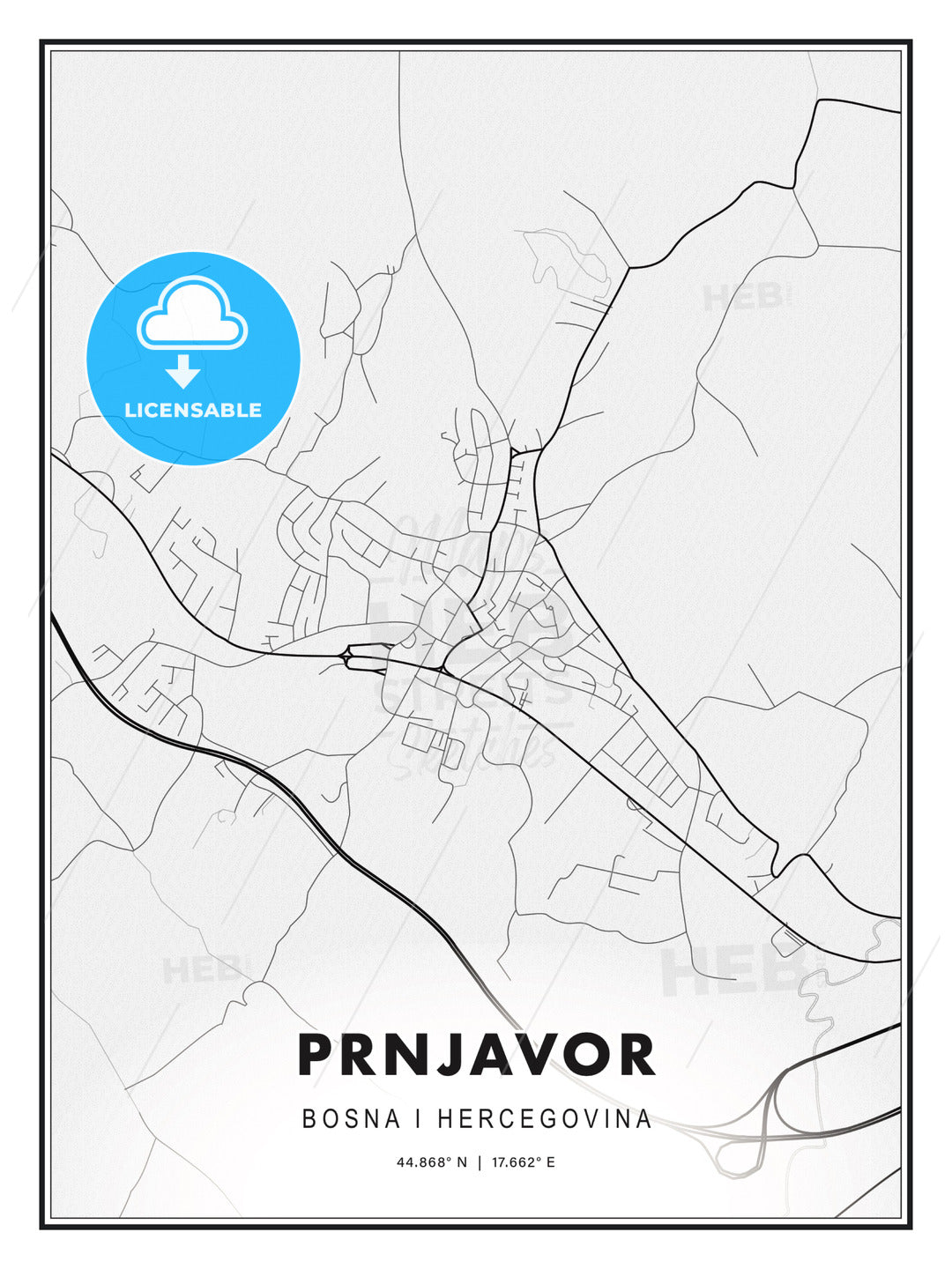 Prnjavor, Bosnia and Herzegovina, Modern Print Template in Various Formats - HEBSTREITS Sketches
