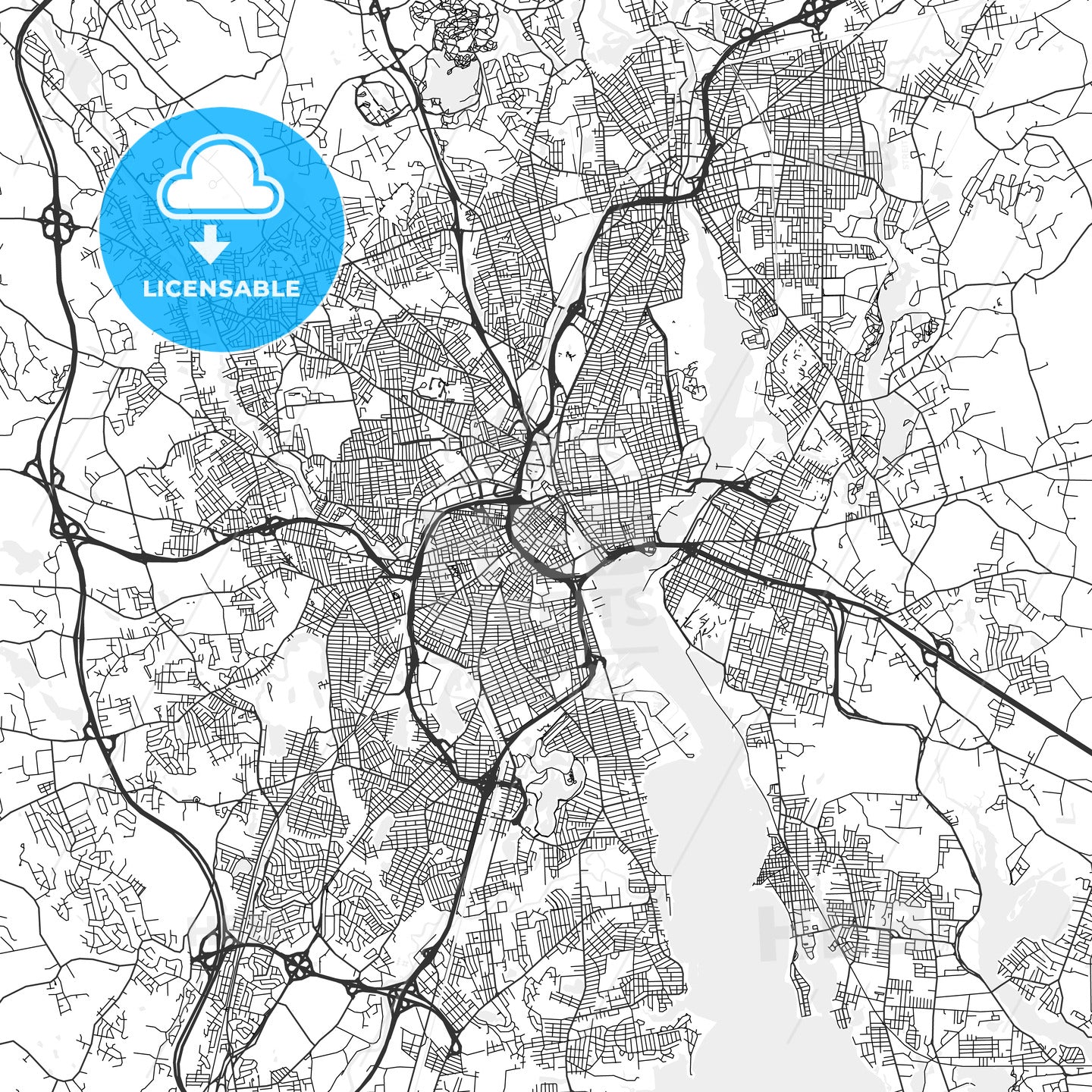 Providence, Rhode Island - Area Map - Light