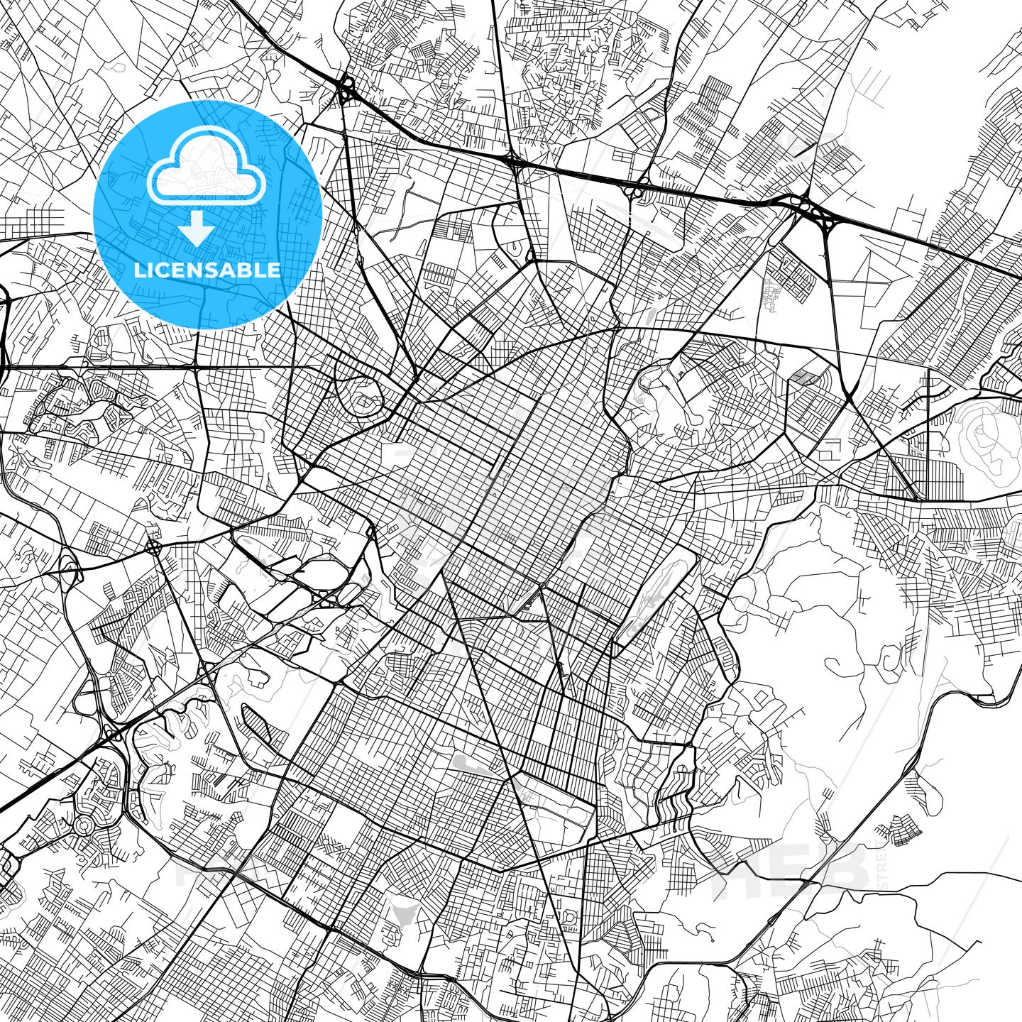 Puebla, Puebla, downtown map, light