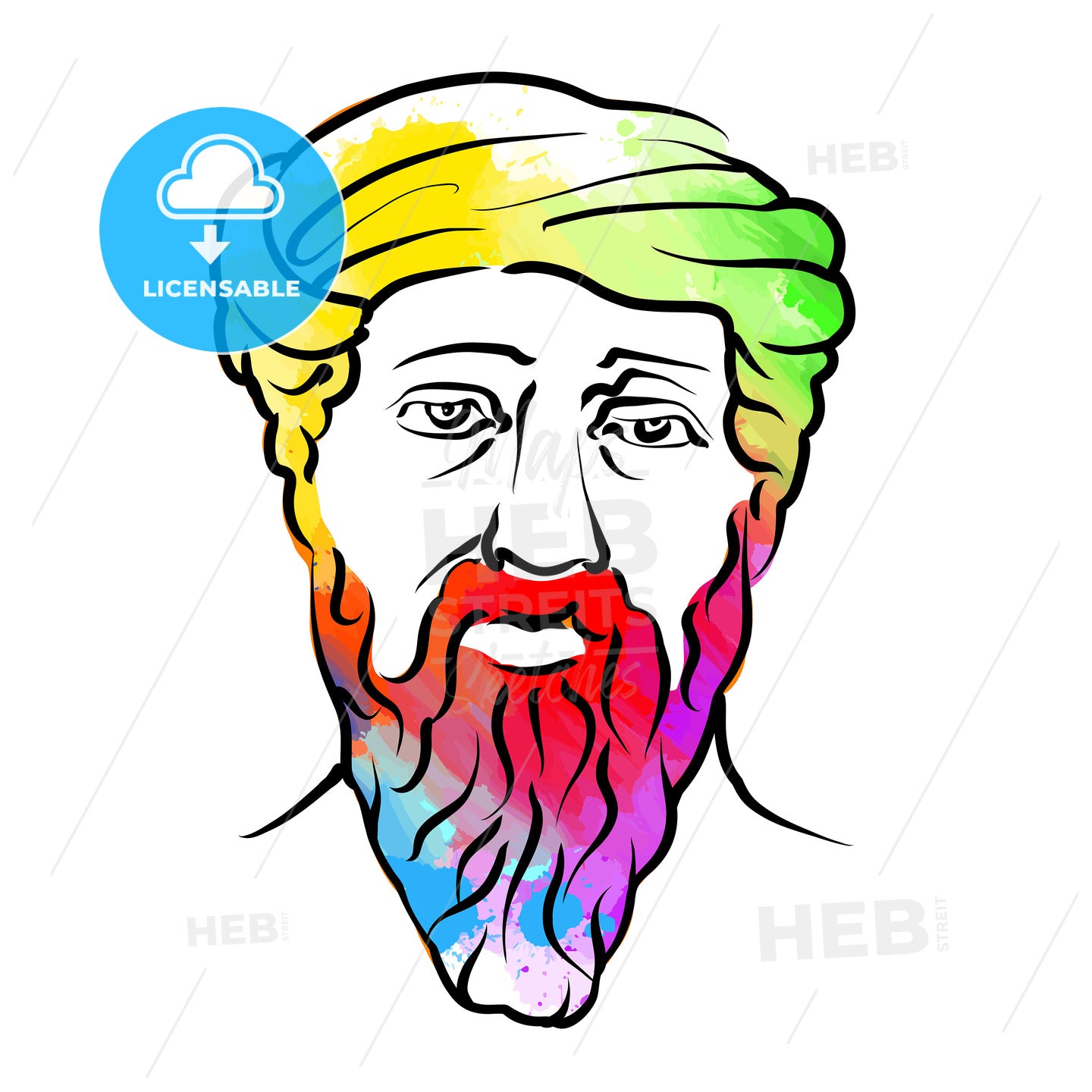 Pythagoras Of Samos Colorful Hair Vector Drawing