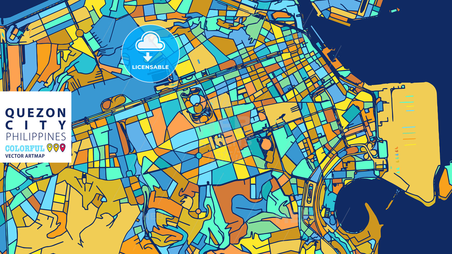 Quezon City, Philippines, Colorful Vector Artmap