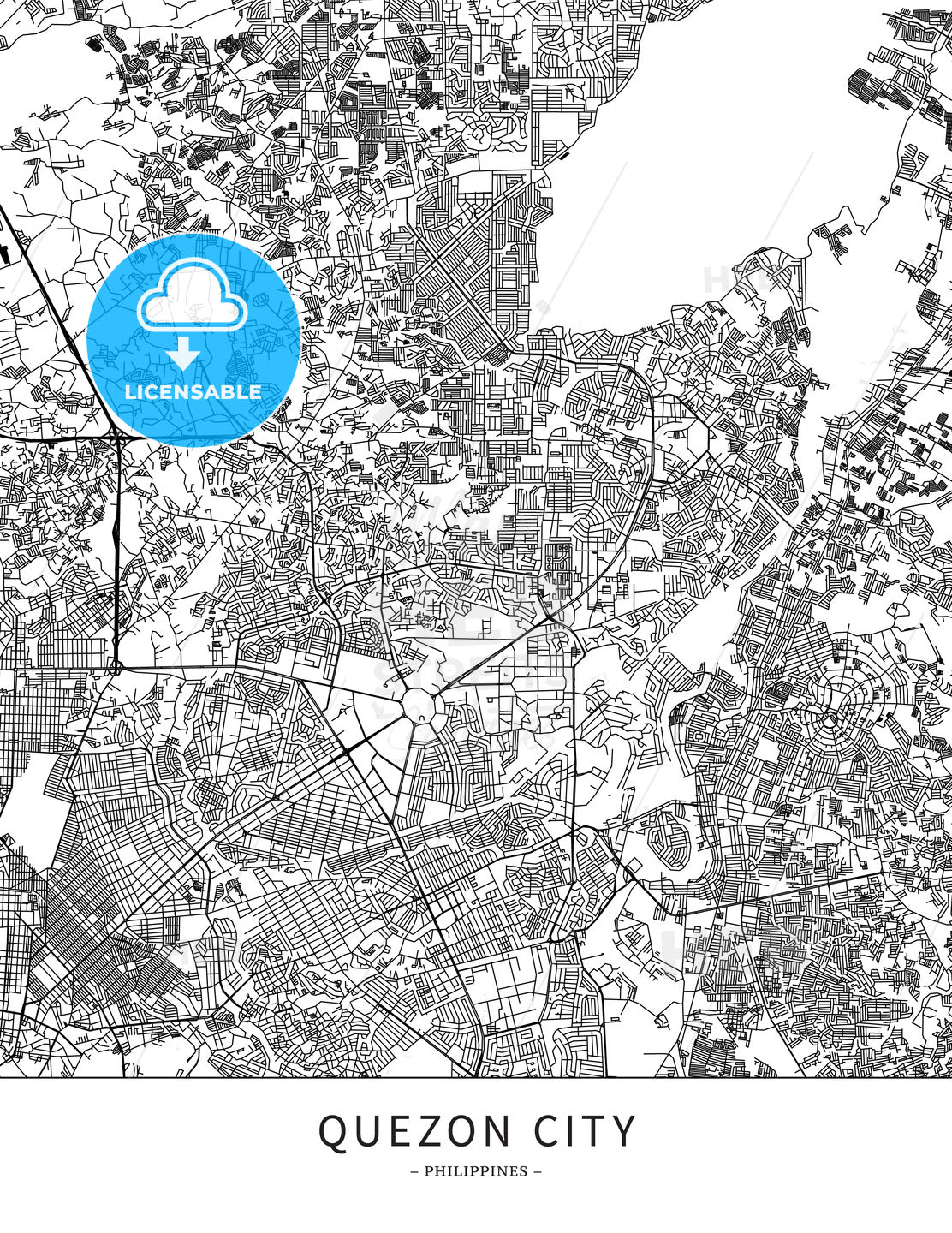 Quezon City, Philippines, Map poster borderless print template - HEBSTREITS