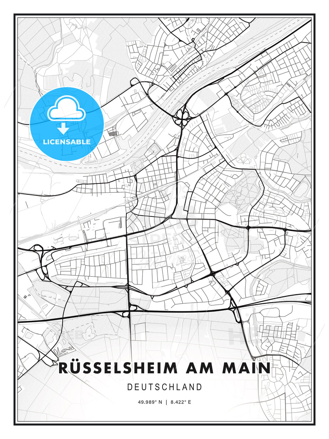 RÜSSELSHEIM AM MAIN / Russelsheim am Main, Germany, Modern Print Template in Various Formats - HEBSTREITS Sketches
