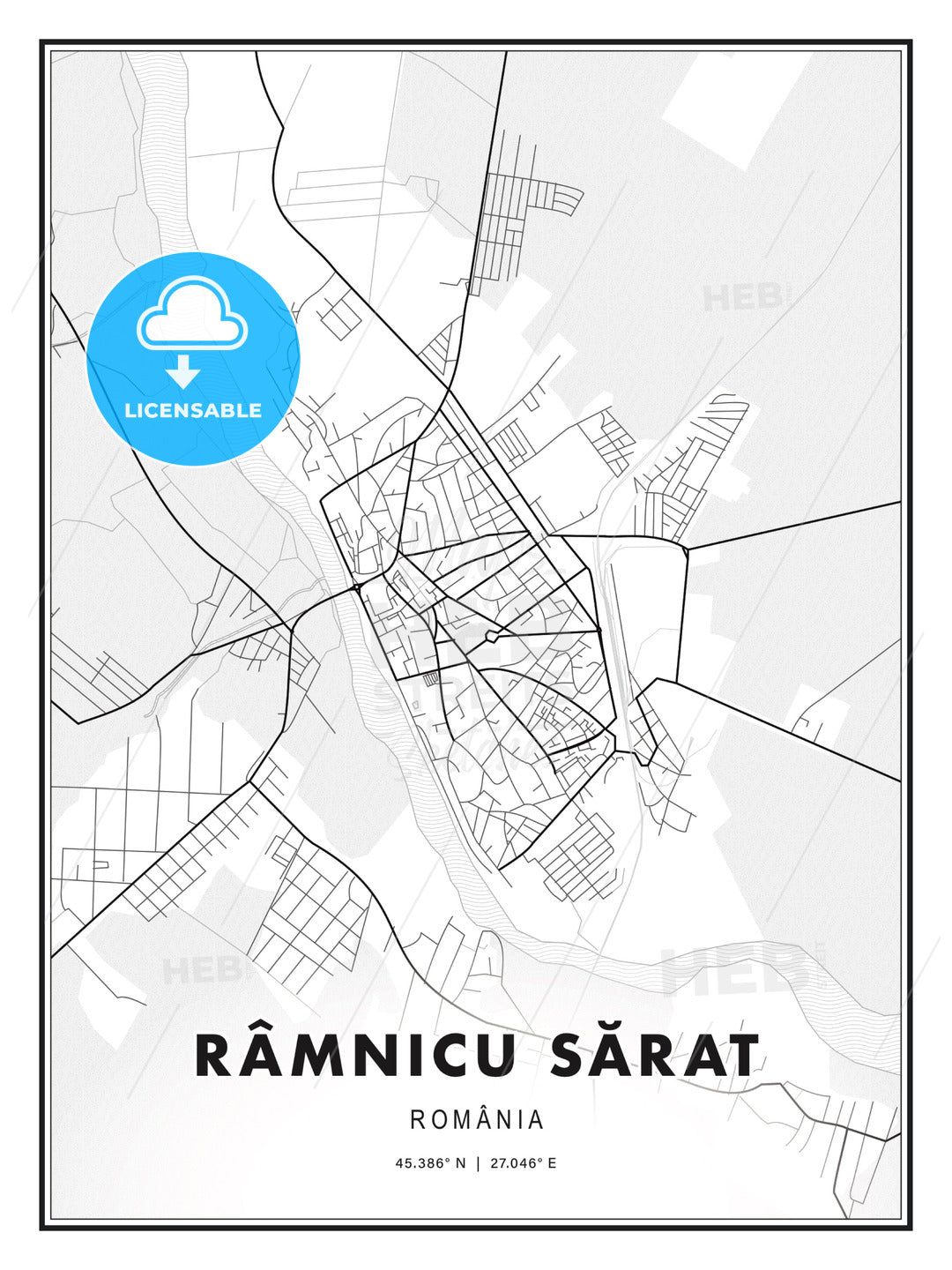 Râmnicu Sărat, Romania, Modern Print Template in Various Formats - HEBSTREITS Sketches