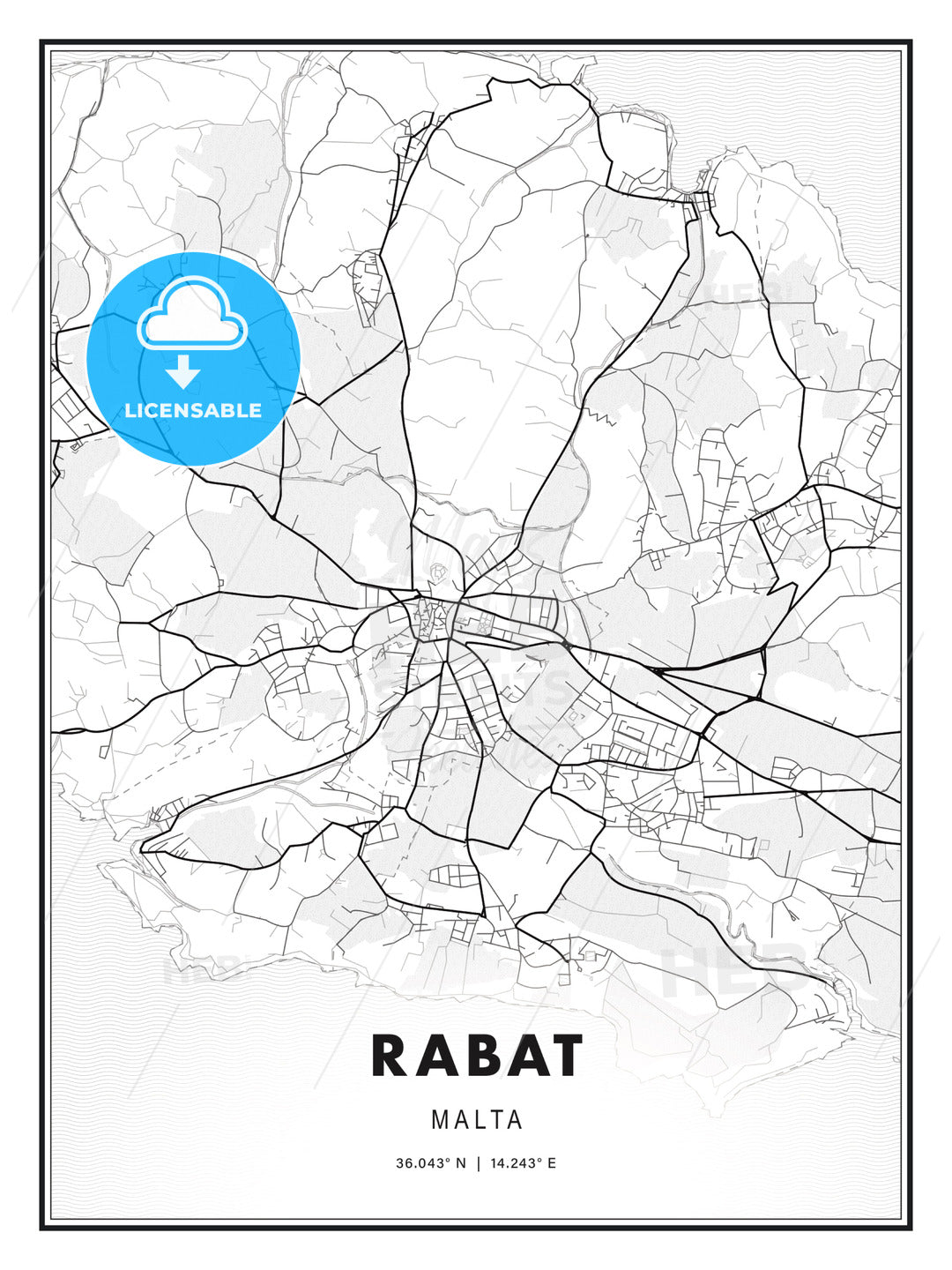 Rabat, Malta, Modern Print Template in Various Formats - HEBSTREITS Sketches