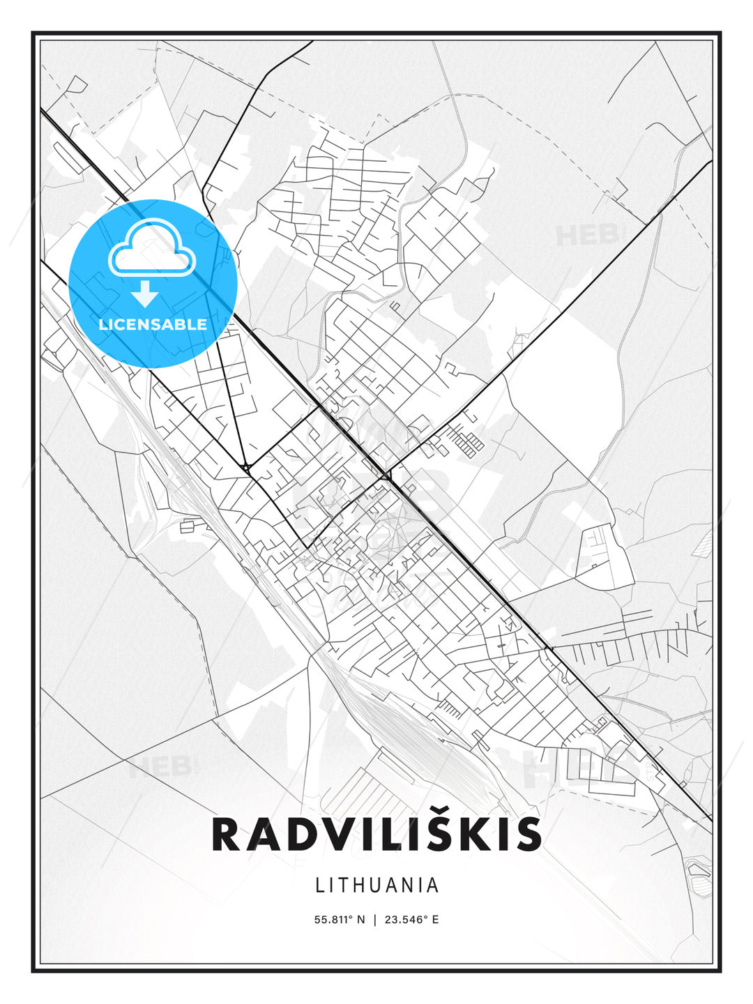 Radviliškis, Lithuania, Modern Print Template in Various Formats - HEBSTREITS Sketches