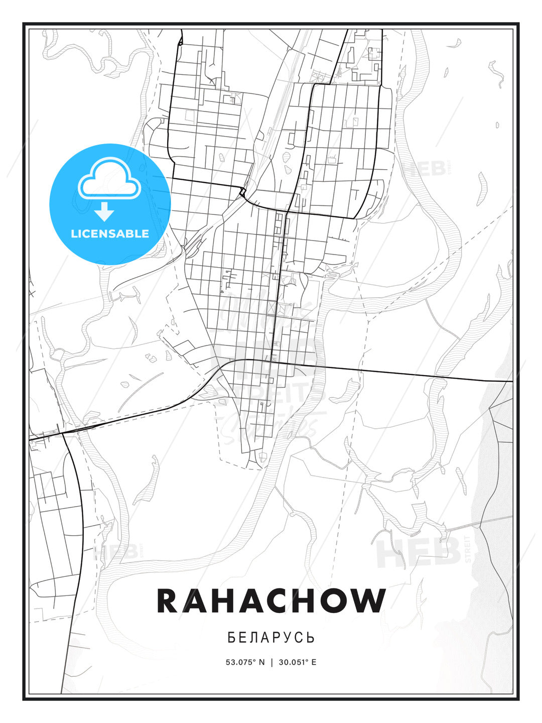 Rahachow, Belarus, Modern Print Template in Various Formats - HEBSTREITS Sketches