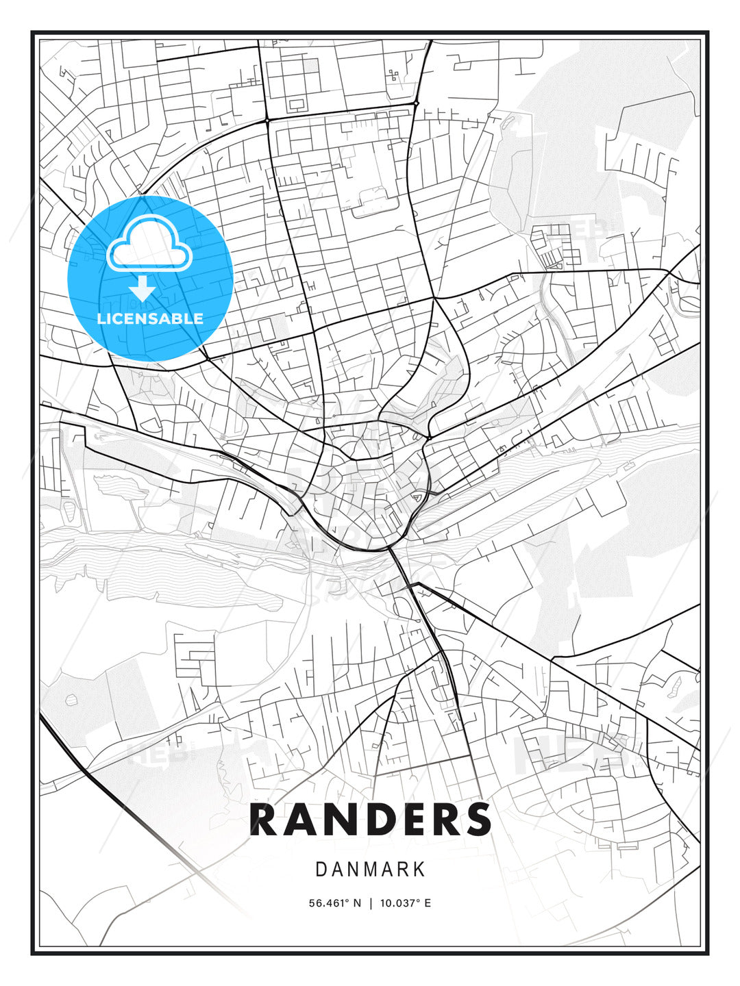 Randers, Denmark, Modern Print Template in Various Formats - HEBSTREITS Sketches