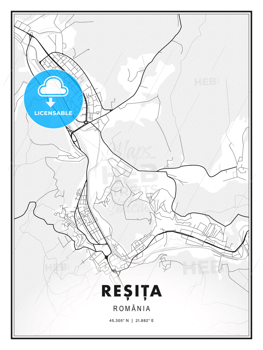 Reșița, Romania, Modern Print Template in Various Formats - HEBSTREITS Sketches