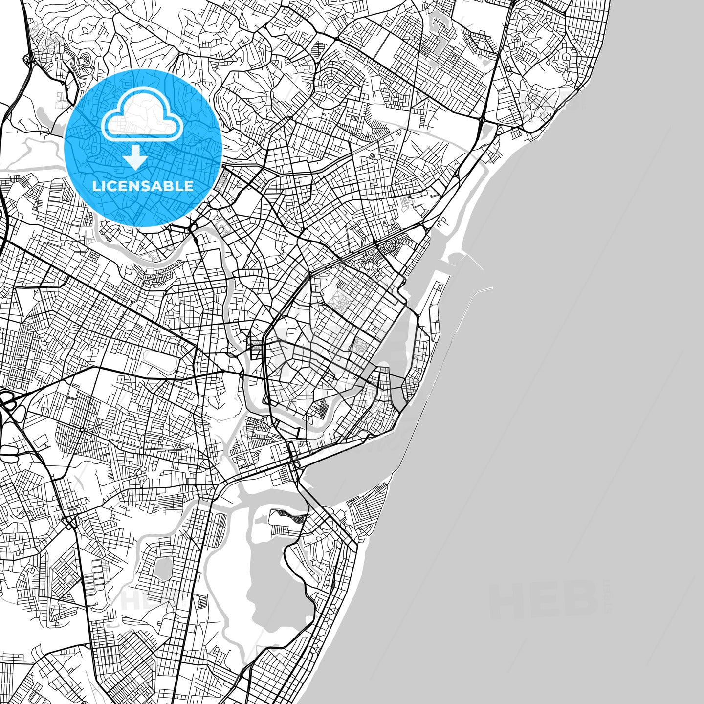 Recife, Pernambuco, downtown map, light