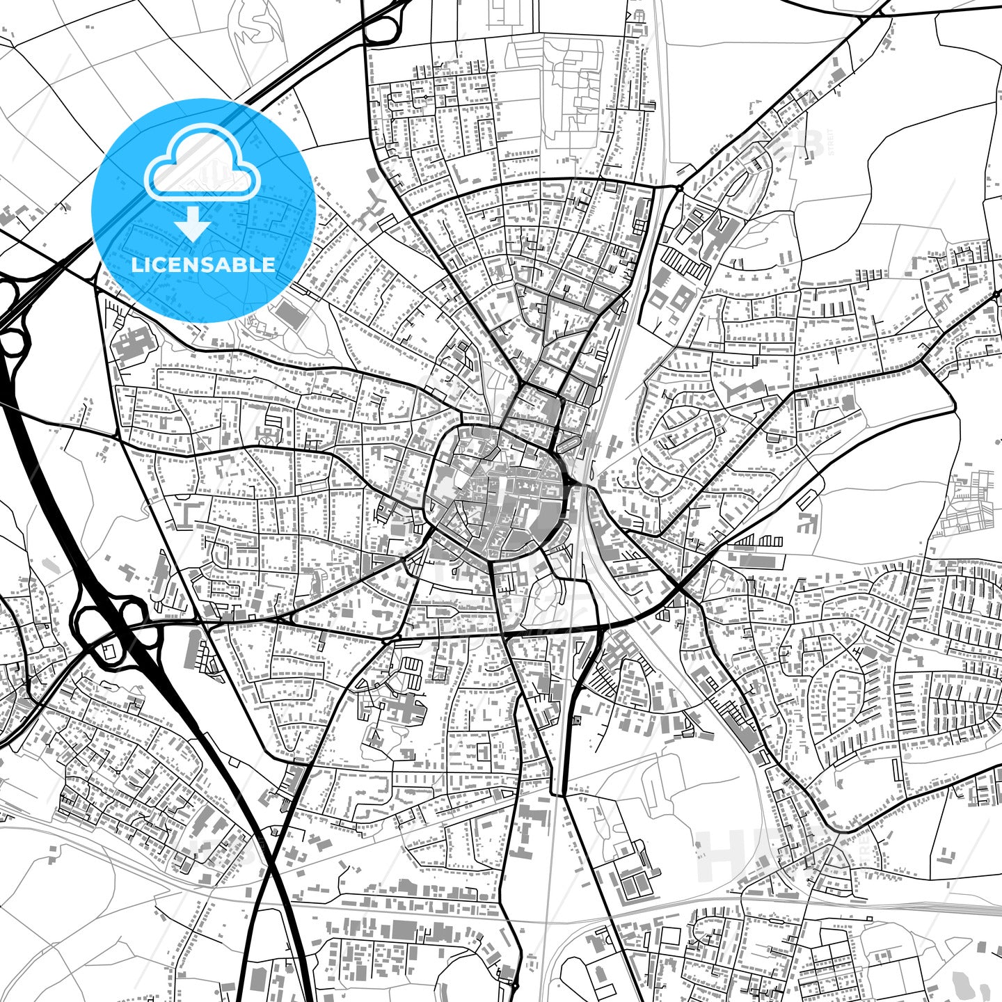Recklinghausen, Germany, vector map with buildings