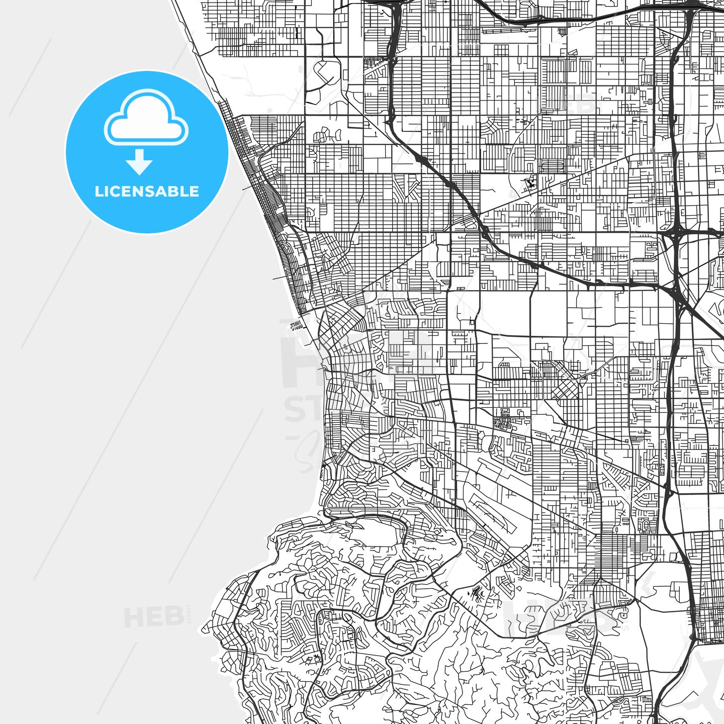 Redondo Beach, California - Area Map - Light
