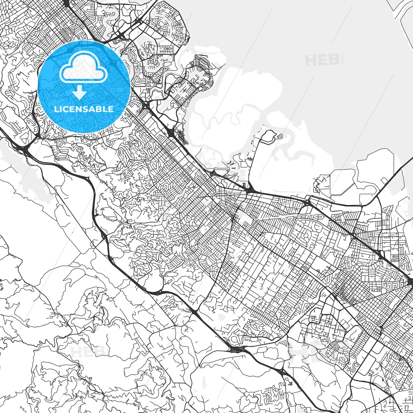 Redwood City, California - Area Map - Light