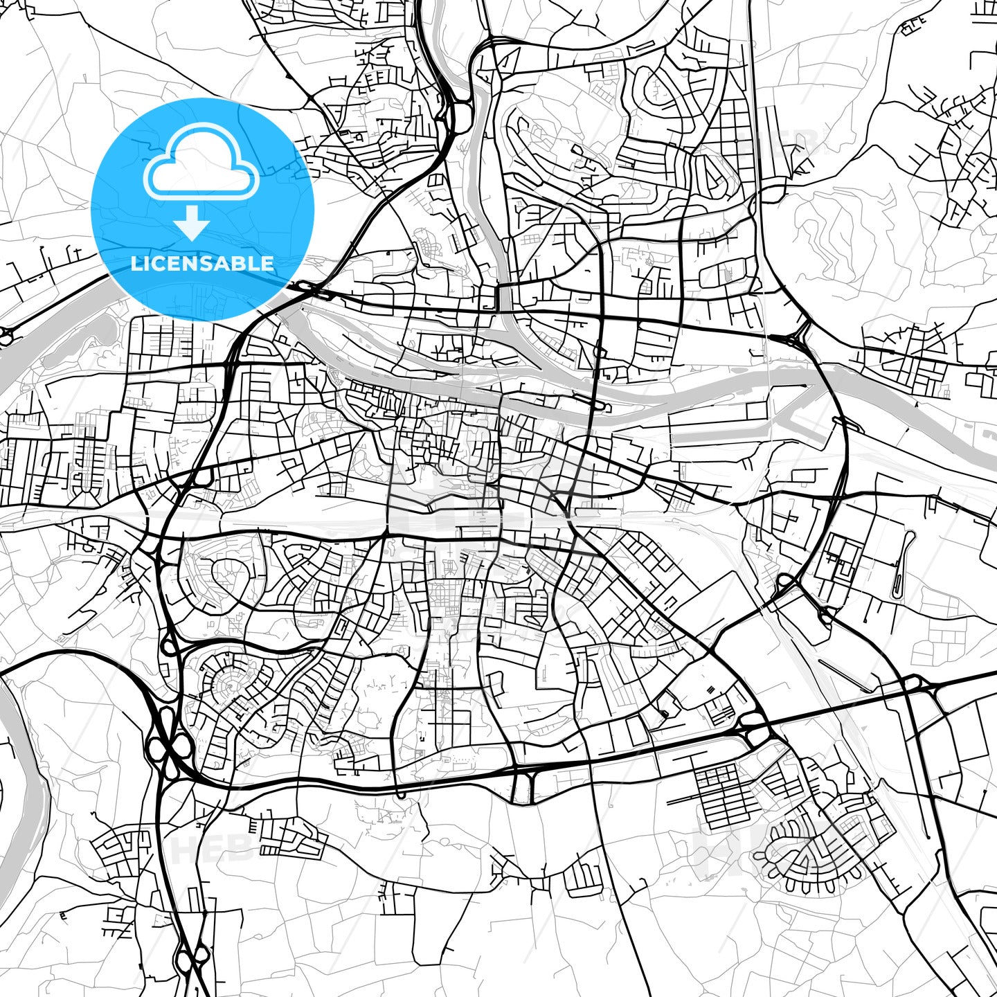 Regensburg, Germany, Vector Map - Light