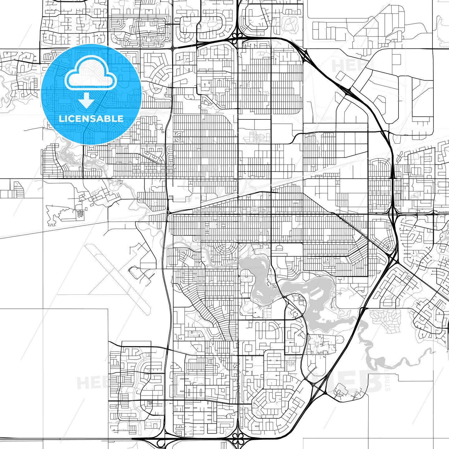 Regina, Saskatchewan, Downtown City Map, Light