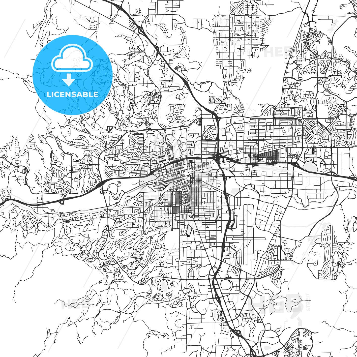 Reno, Nevada - Area Map - Light