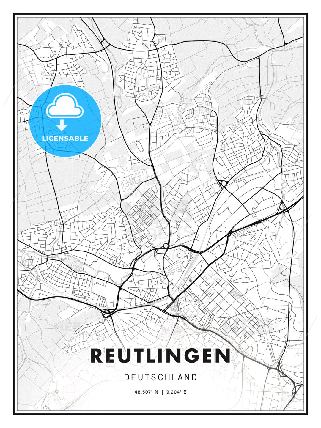 Reutlingen, Germany, Modern Print Template in Various Formats - HEBSTREITS Sketches