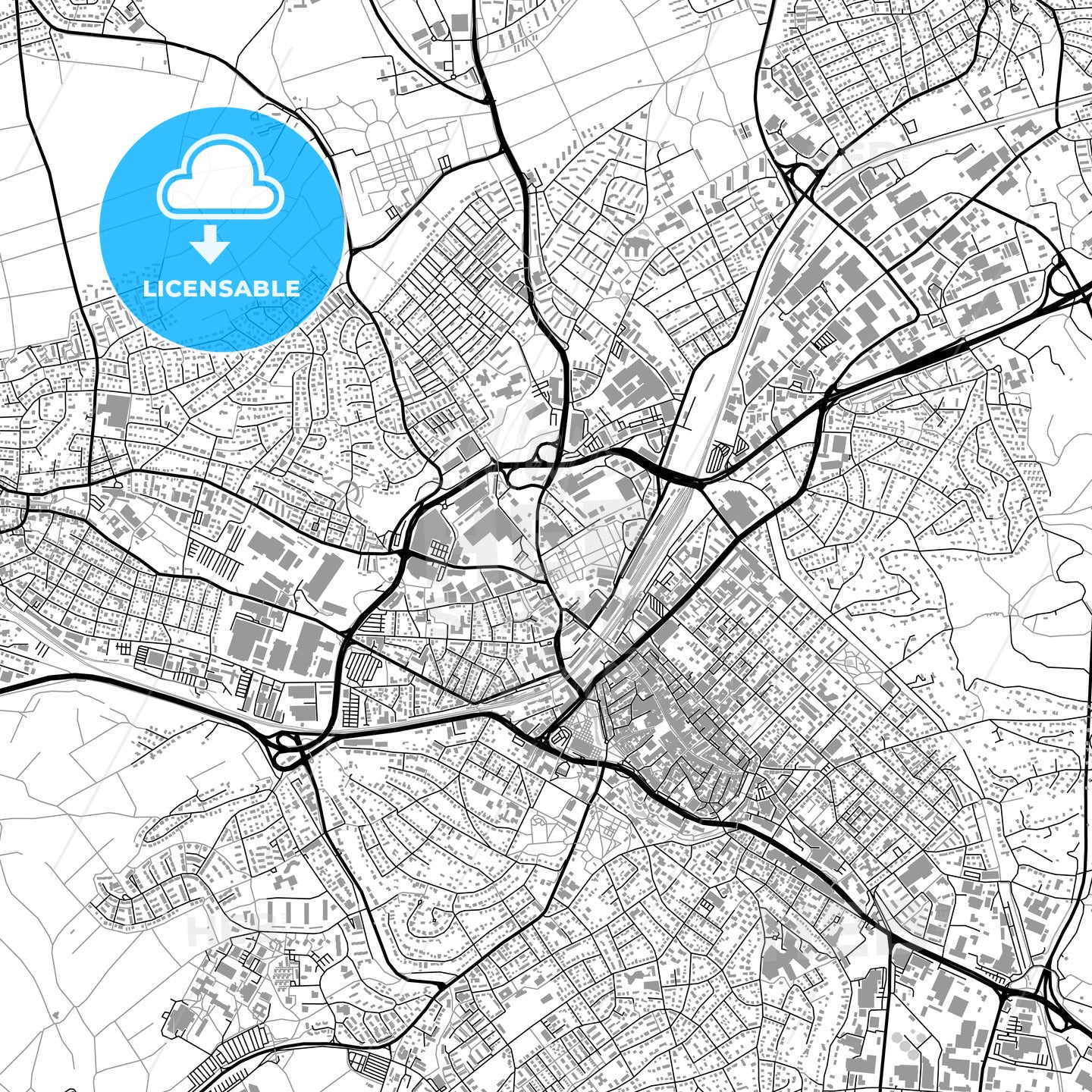 Reutlingen, Germany, vector map with buildings