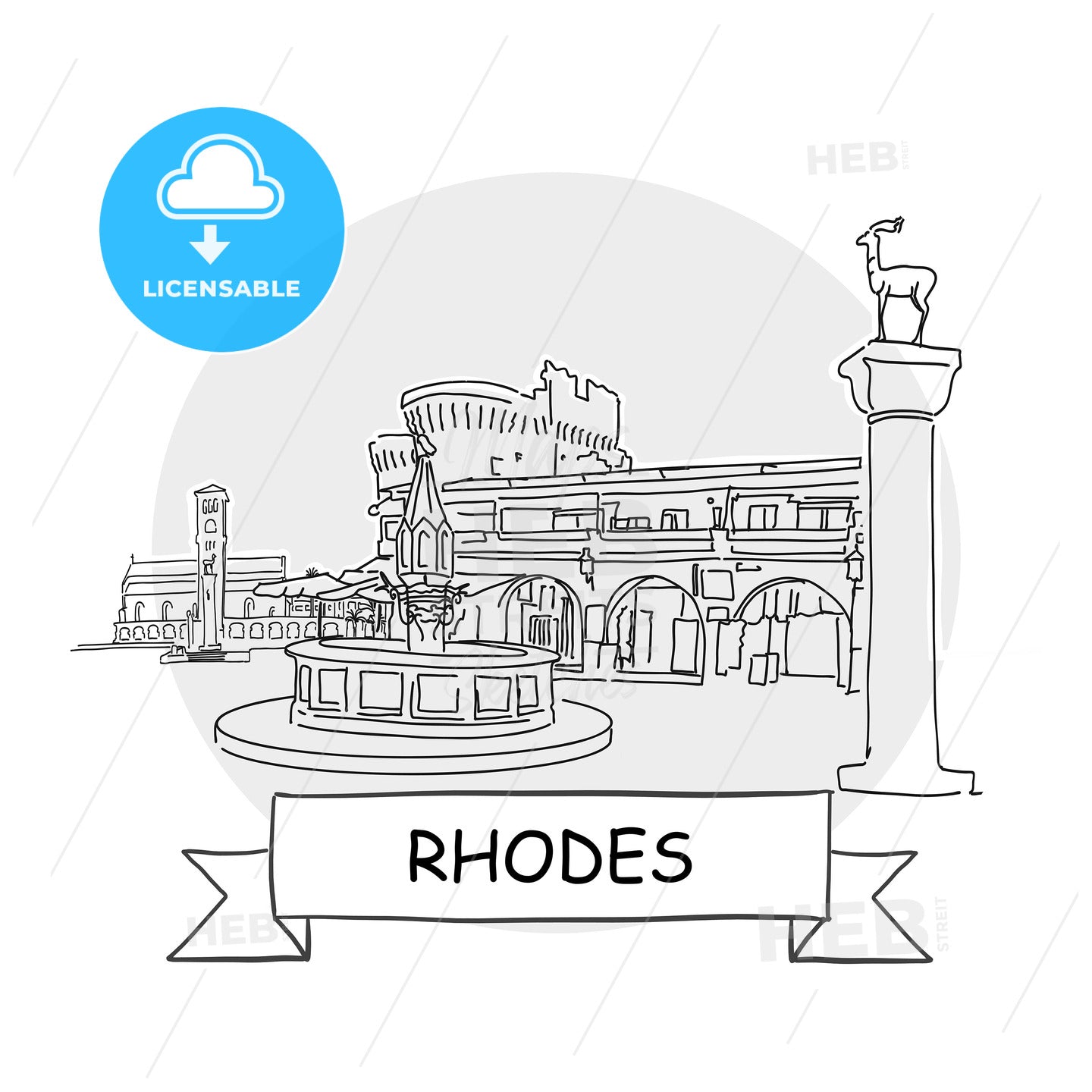 Rhodes hand-drawn urban vector sign – instant download