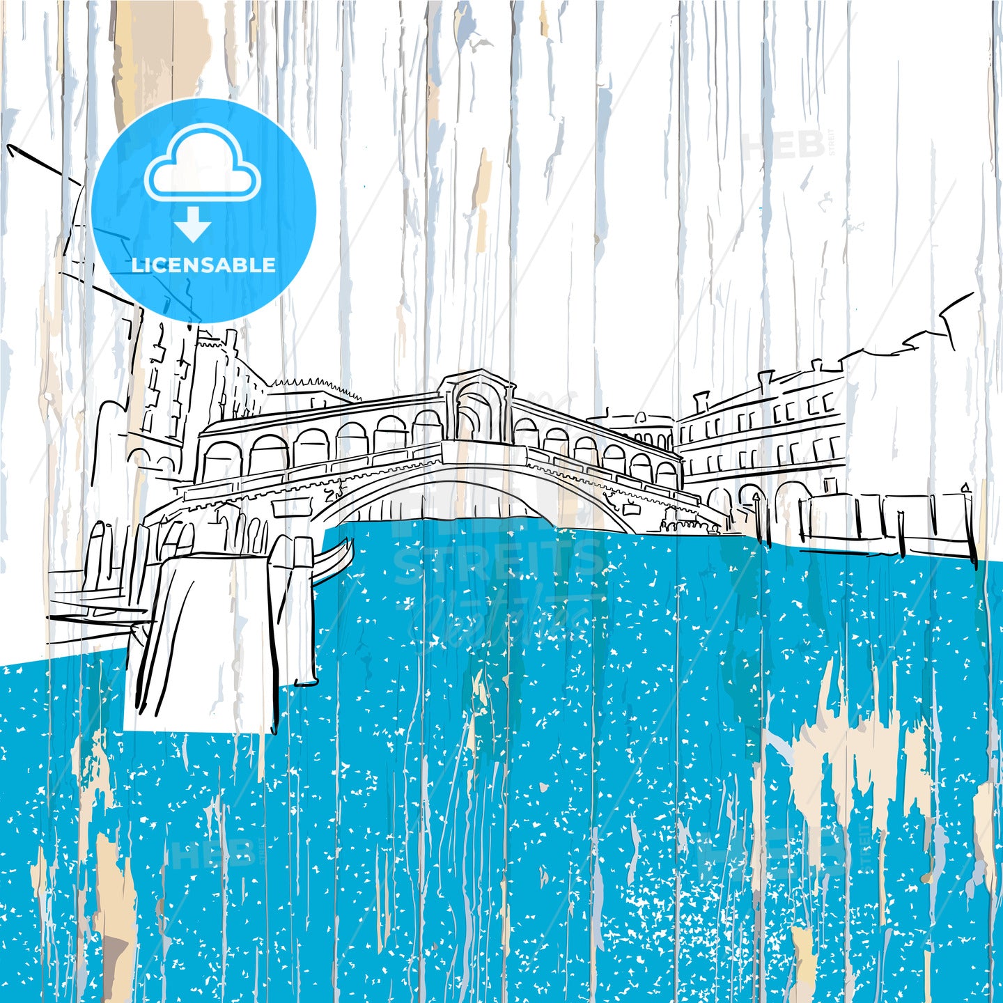 Rialto bridge sketch on wood – instant download