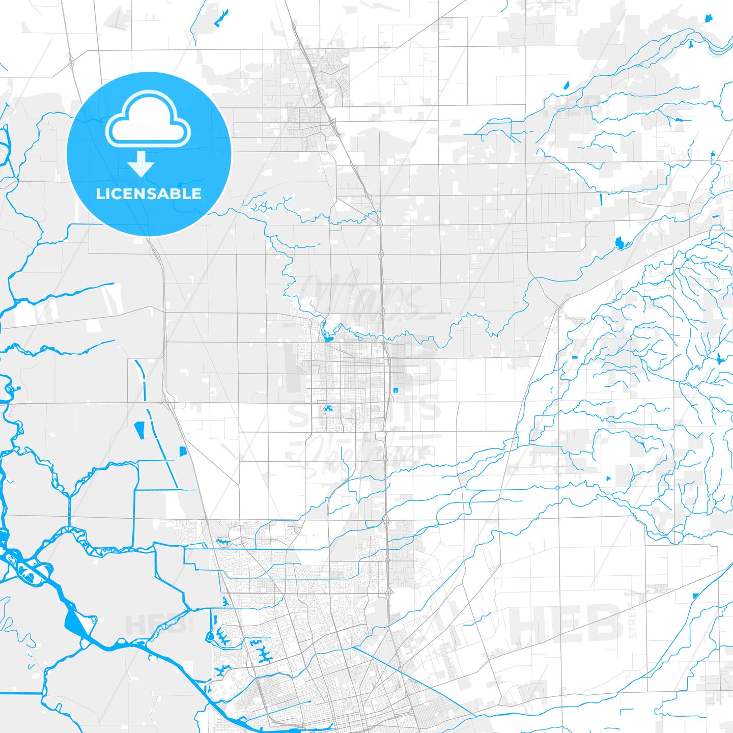 Rich Detailed Vector Map Of Lodi, California, Usa - Hebstreits