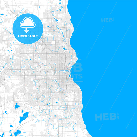 Rich detailed vector map of Milwaukee, Wisconsin, U.S.A.