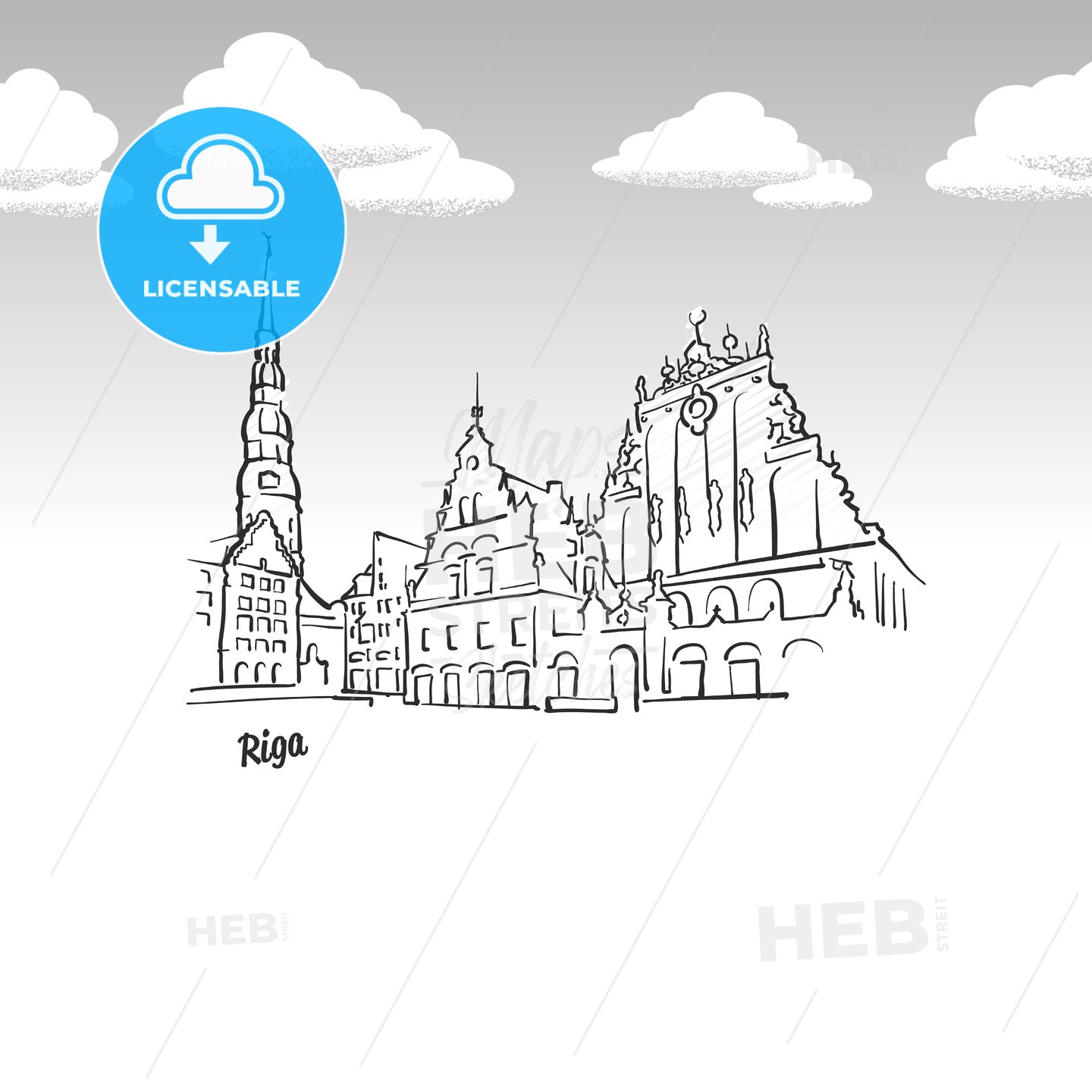 Riga, Latvia famous landmark sketch – instant download