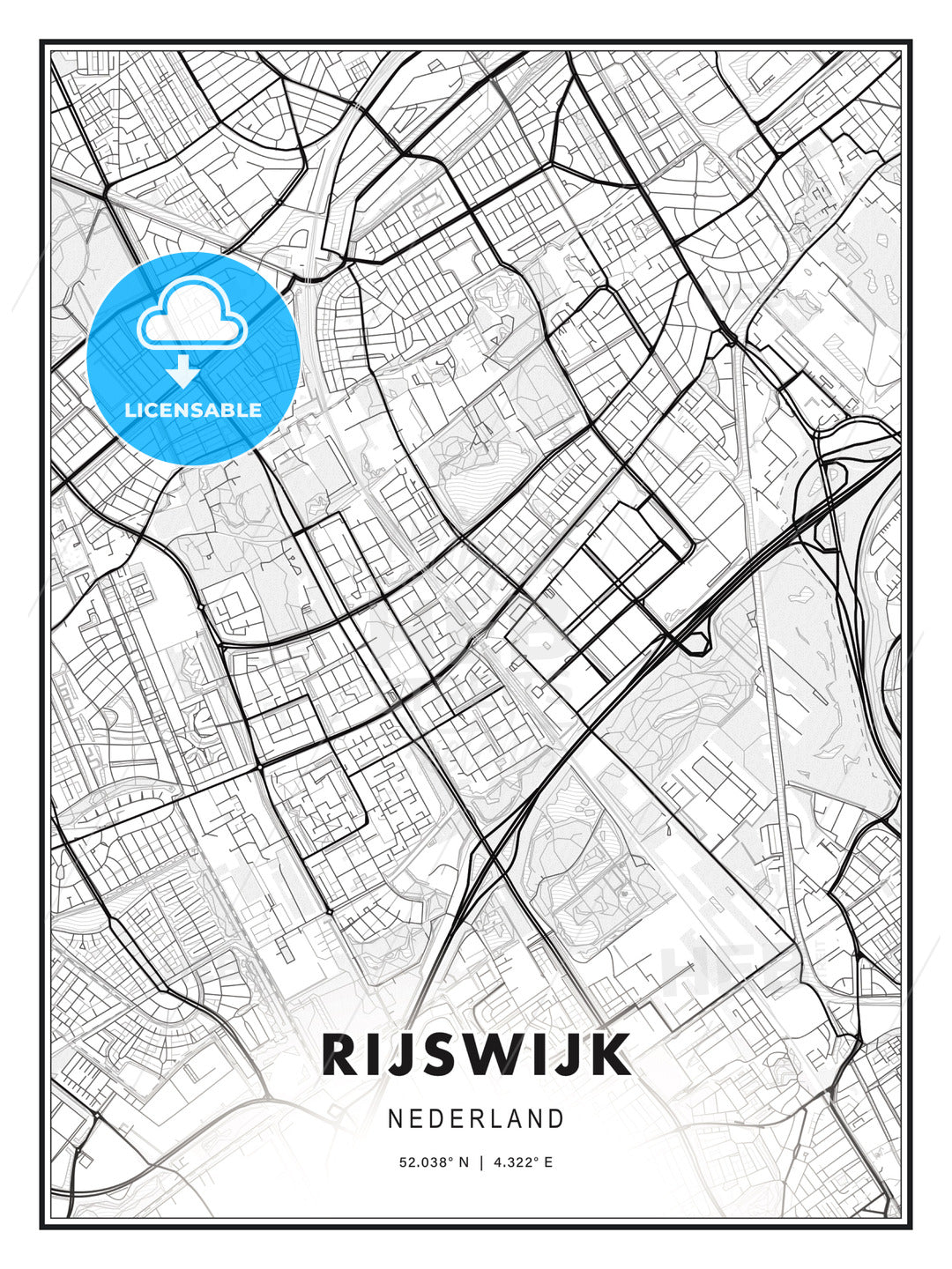 Rijswijk, Netherlands, Modern Map Print Template in Various Formats