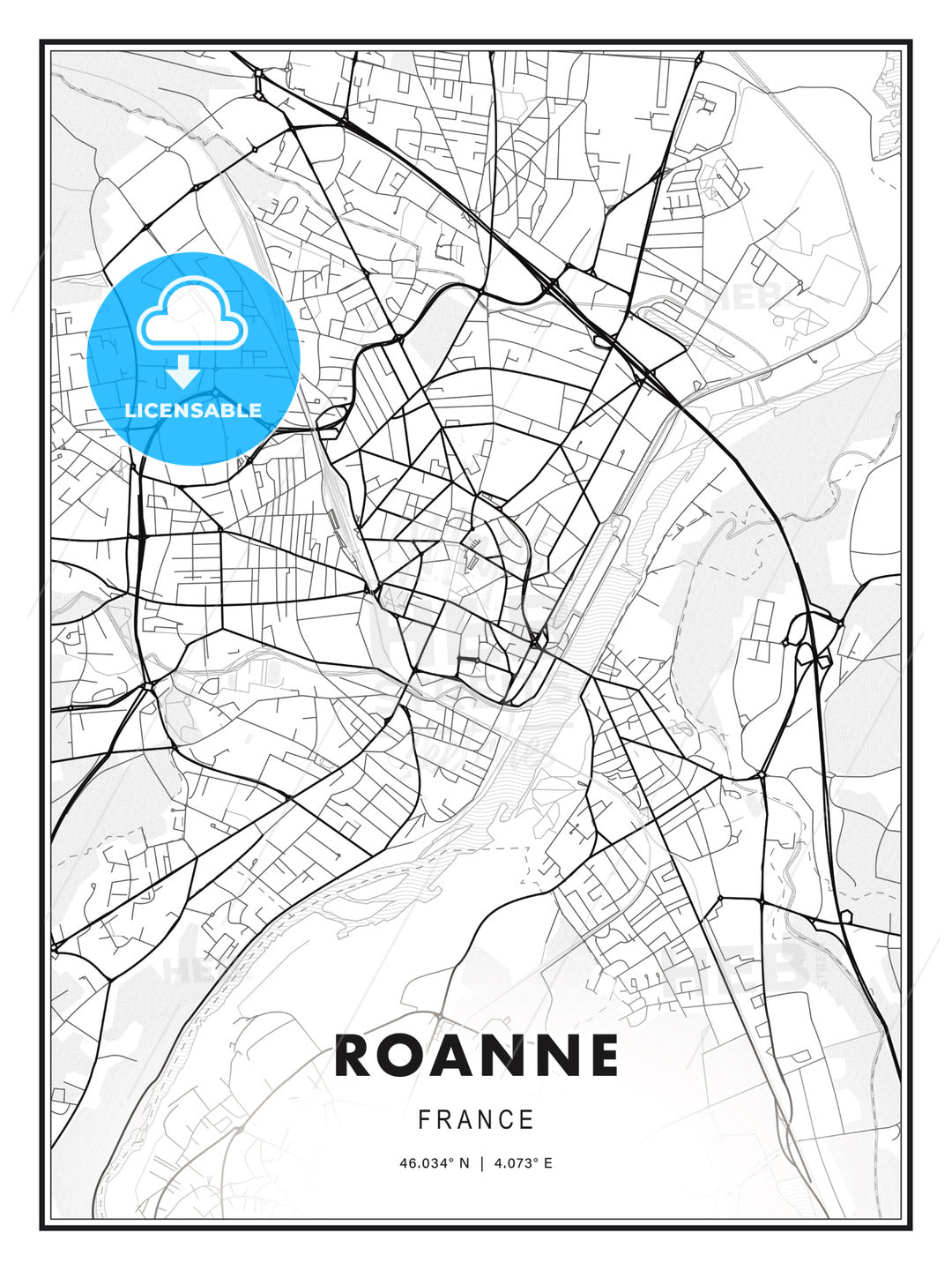 Roanne, France, Modern Print Template in Various Formats - HEBSTREITS Sketches