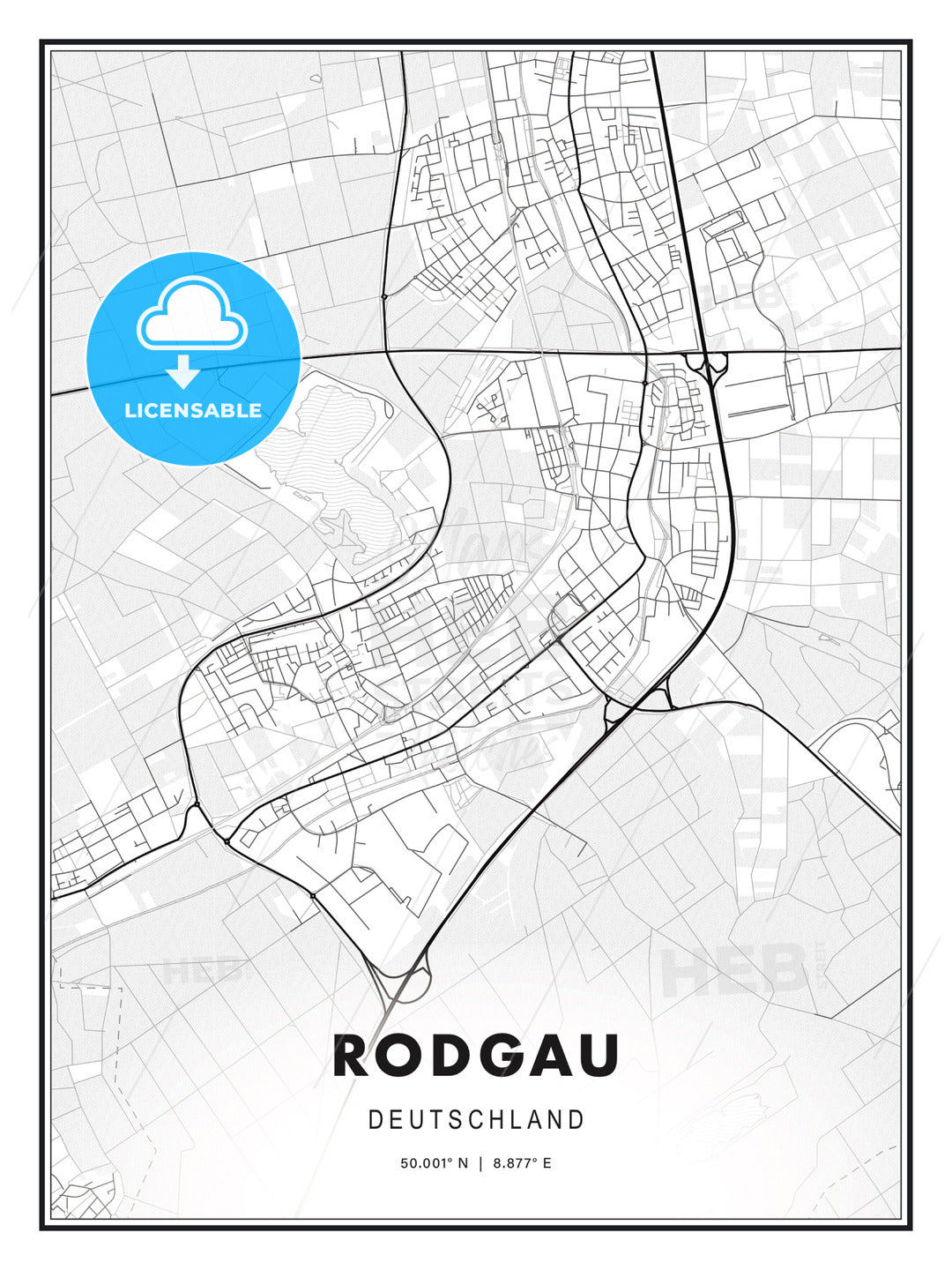 Rodgau, Germany, Modern Print Template in Various Formats - HEBSTREITS Sketches