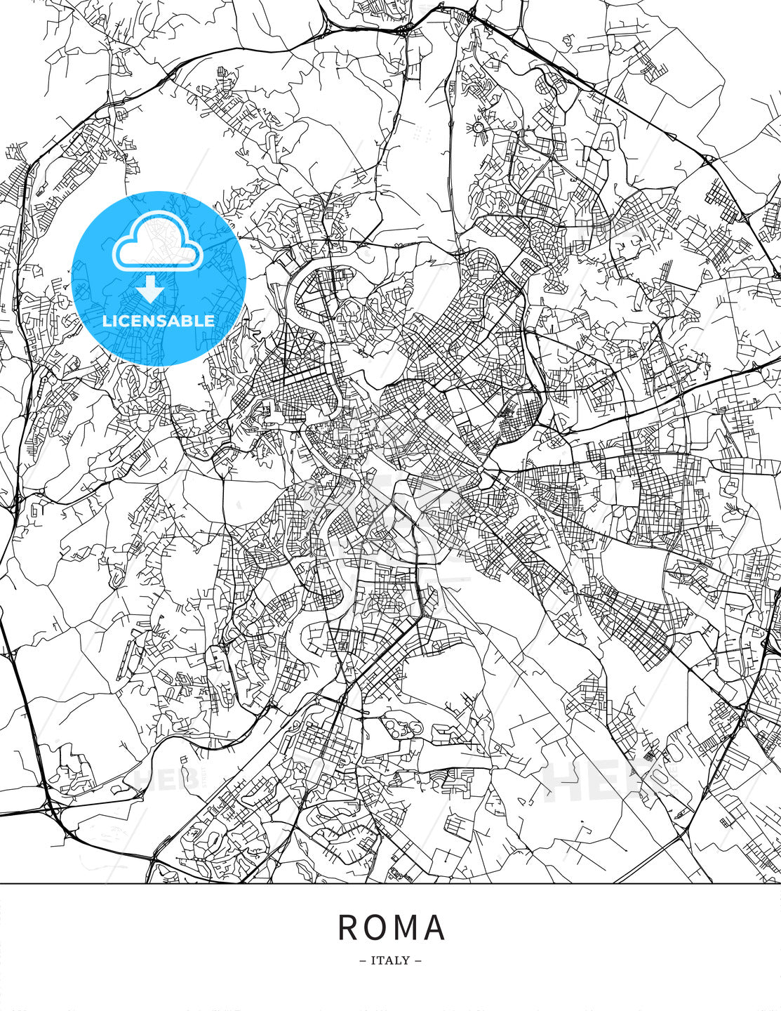 Roma, Italy, Map poster borderless print template - HEBSTREITS