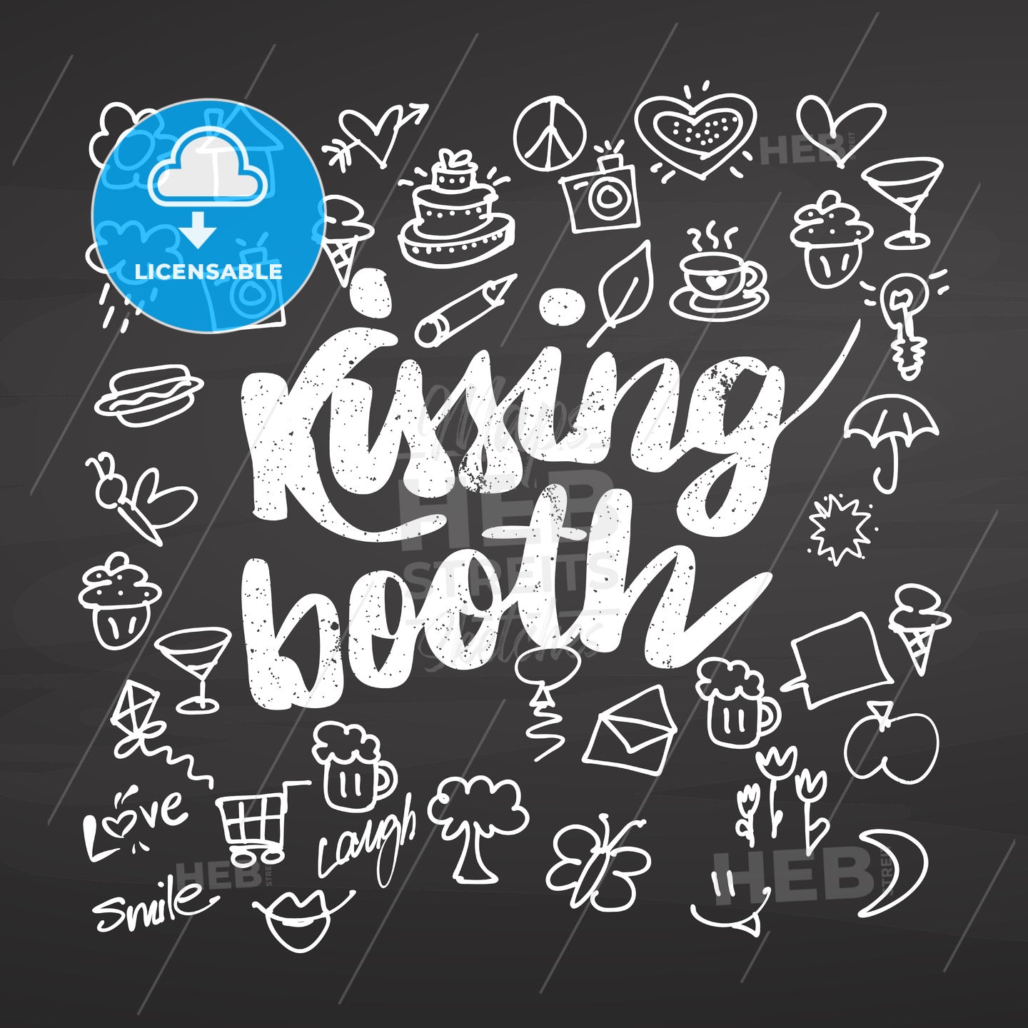 Romantic set of doodles on chalkboard – instant download