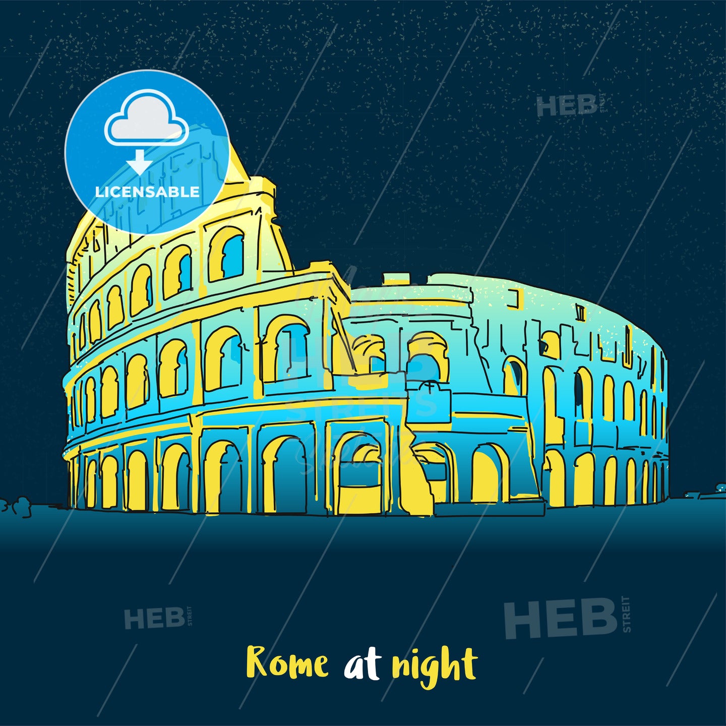 Rome Colosseum Skyline at night – instant download